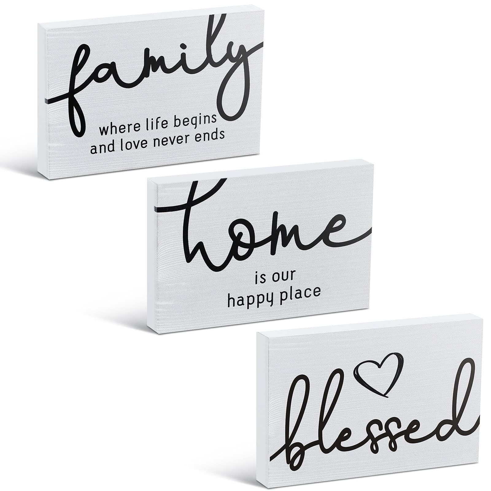 Jetec 3 Pcs Family Home Blessed Rustic Wood Sign Mini Wood Decorative Farmhouse Woodworks Table Shelves Decorations Sign for Bed