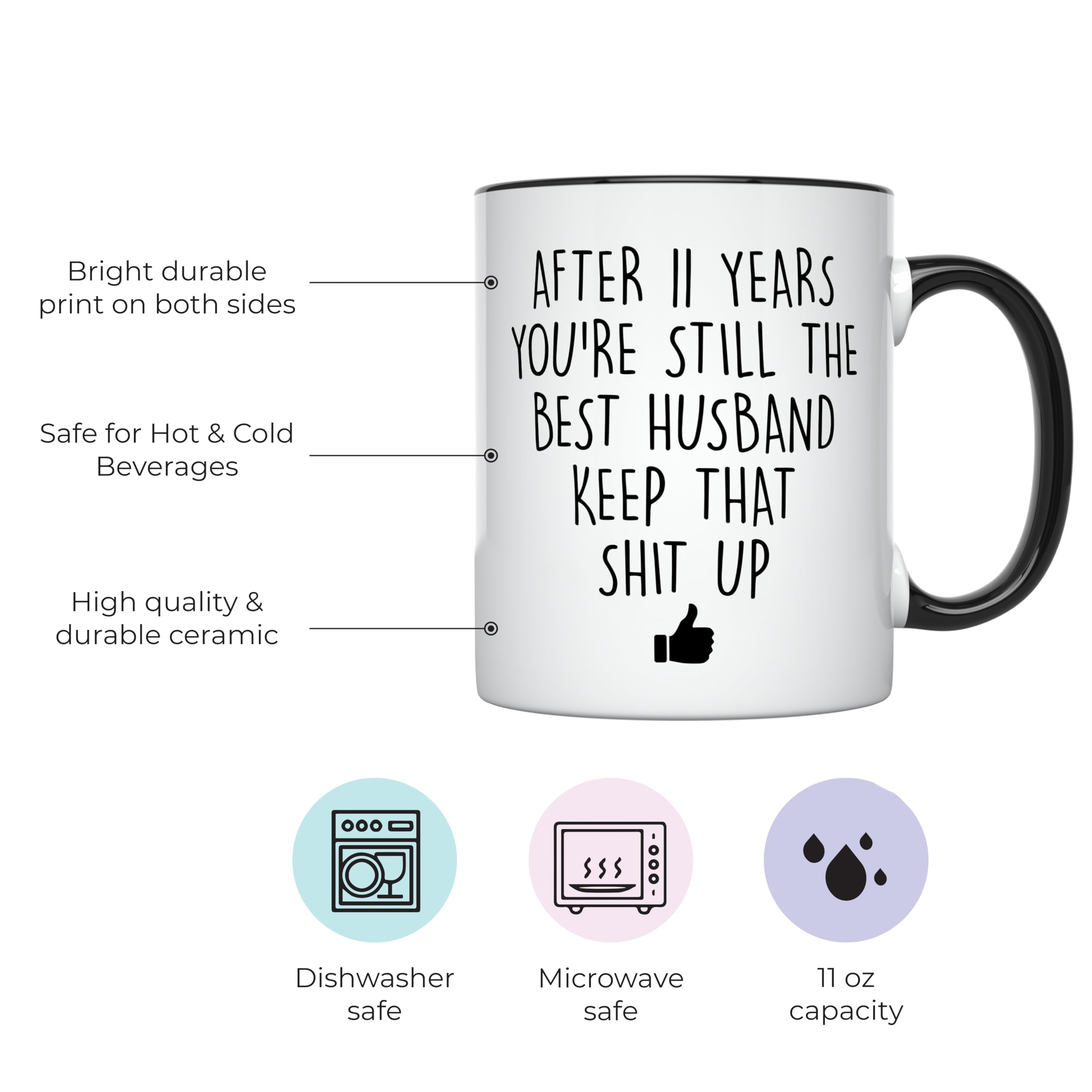 YouNique Designs 11 Year Anniversary Coffee Mug for Him, 11 Ounces, 11th Wedding Anniversary Cup For Husband, Eleven Years, Elev