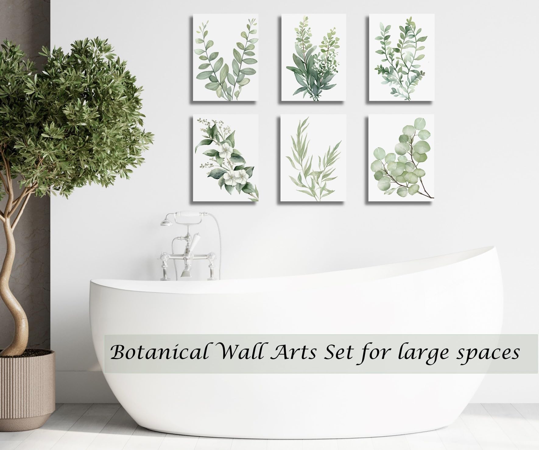 Induslyfe Framed Eucalyptus Sage Green Botanical Plant Wall Art Canvas Decor Set Of 6, Nature Wall Art Prints Posters Art, Eucal