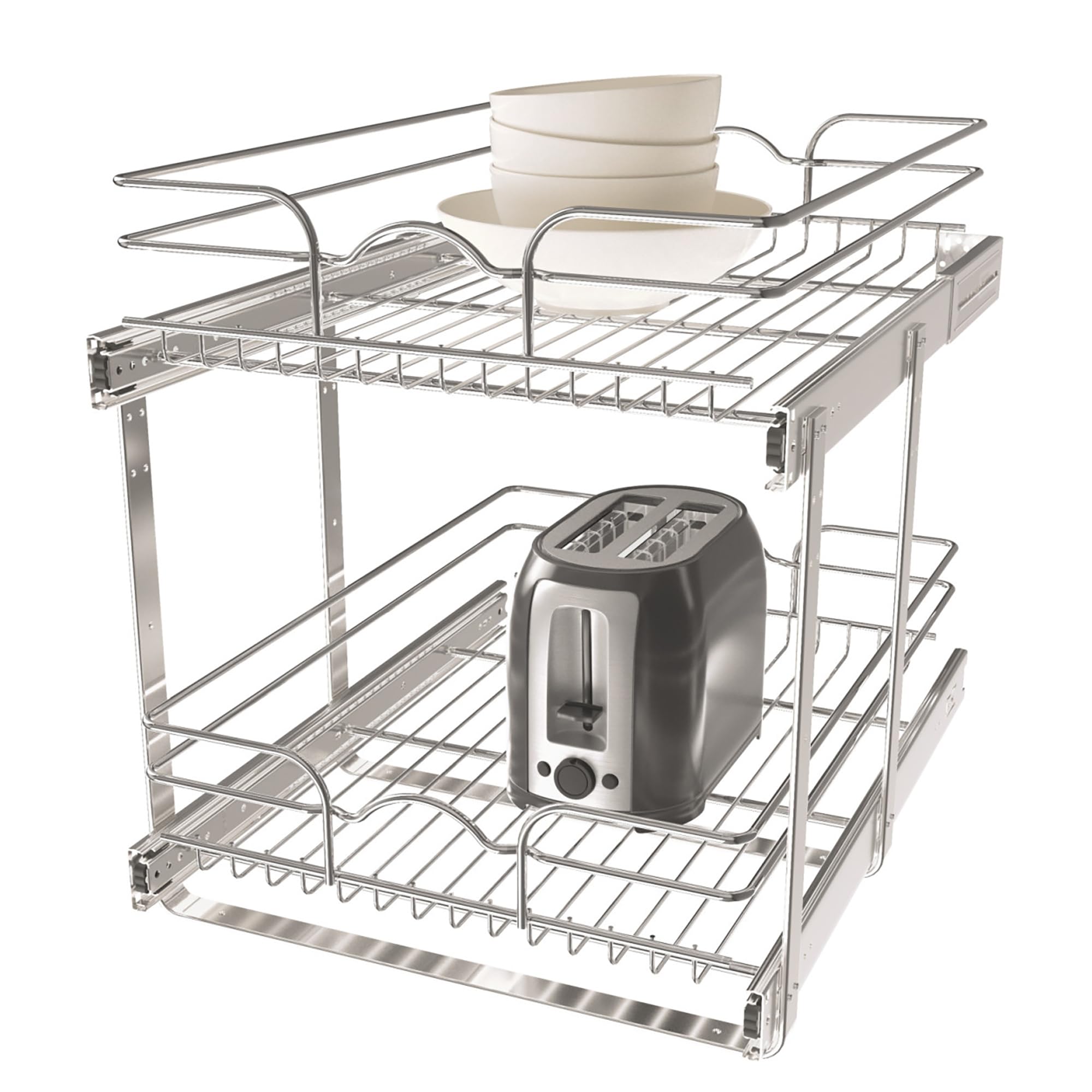 Rev-A-Shelf 2-Tier Kitchen Cabinet Pull Out Shelf And Drawer Organizer Slide Out Pantry Storage Basket In Multiple Sizes, 18 X 2