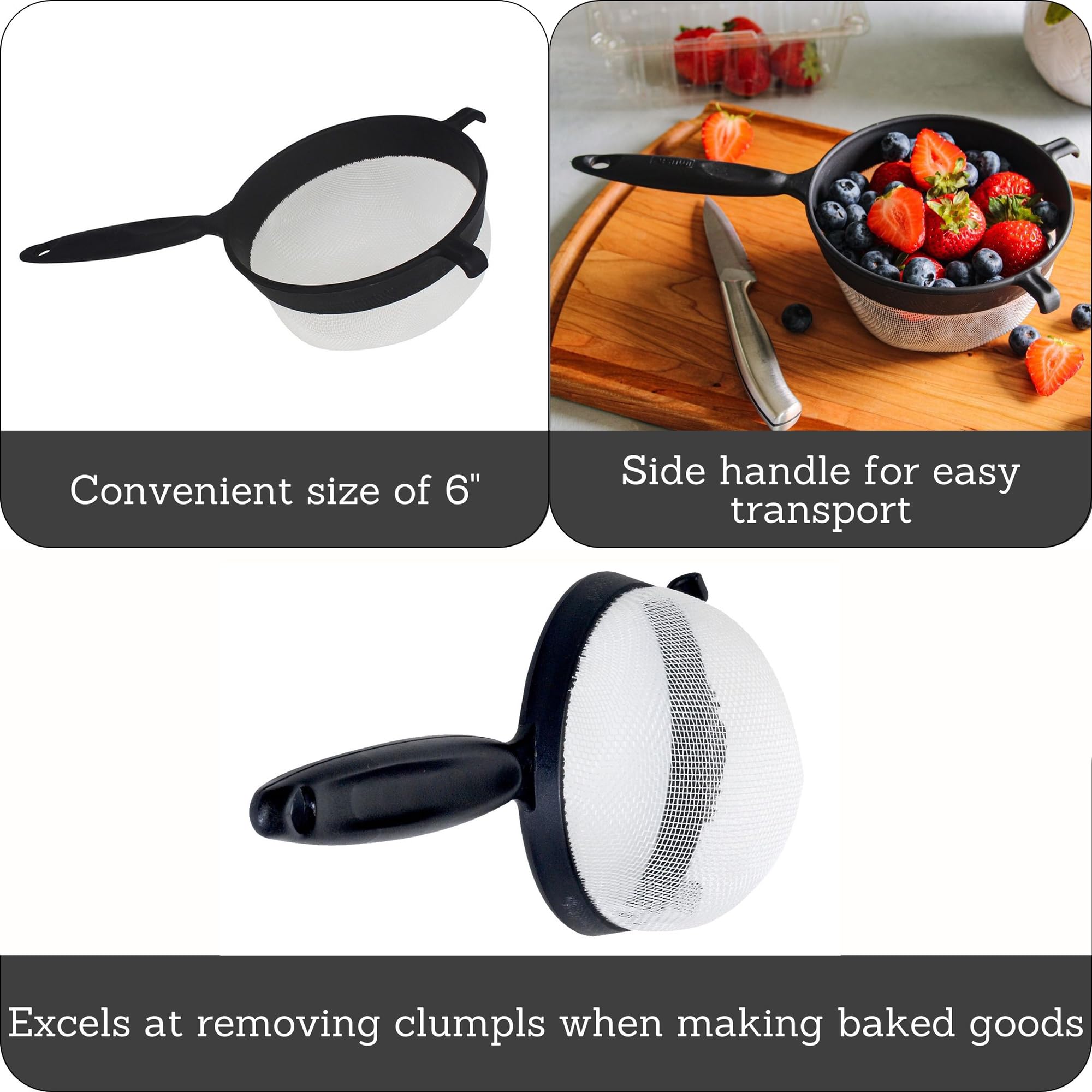 IMUSA USA IMU-71133W Plastic Strainer 6-Inch  Black