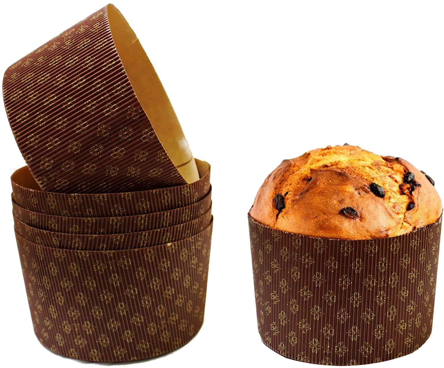 Pastry Chef'S Boutique Deluxe Corrugated Panettone Paper Pan Mold - Large - 1 Kg - 6-5/8'' X 4-5/16'' - Pack Of 6