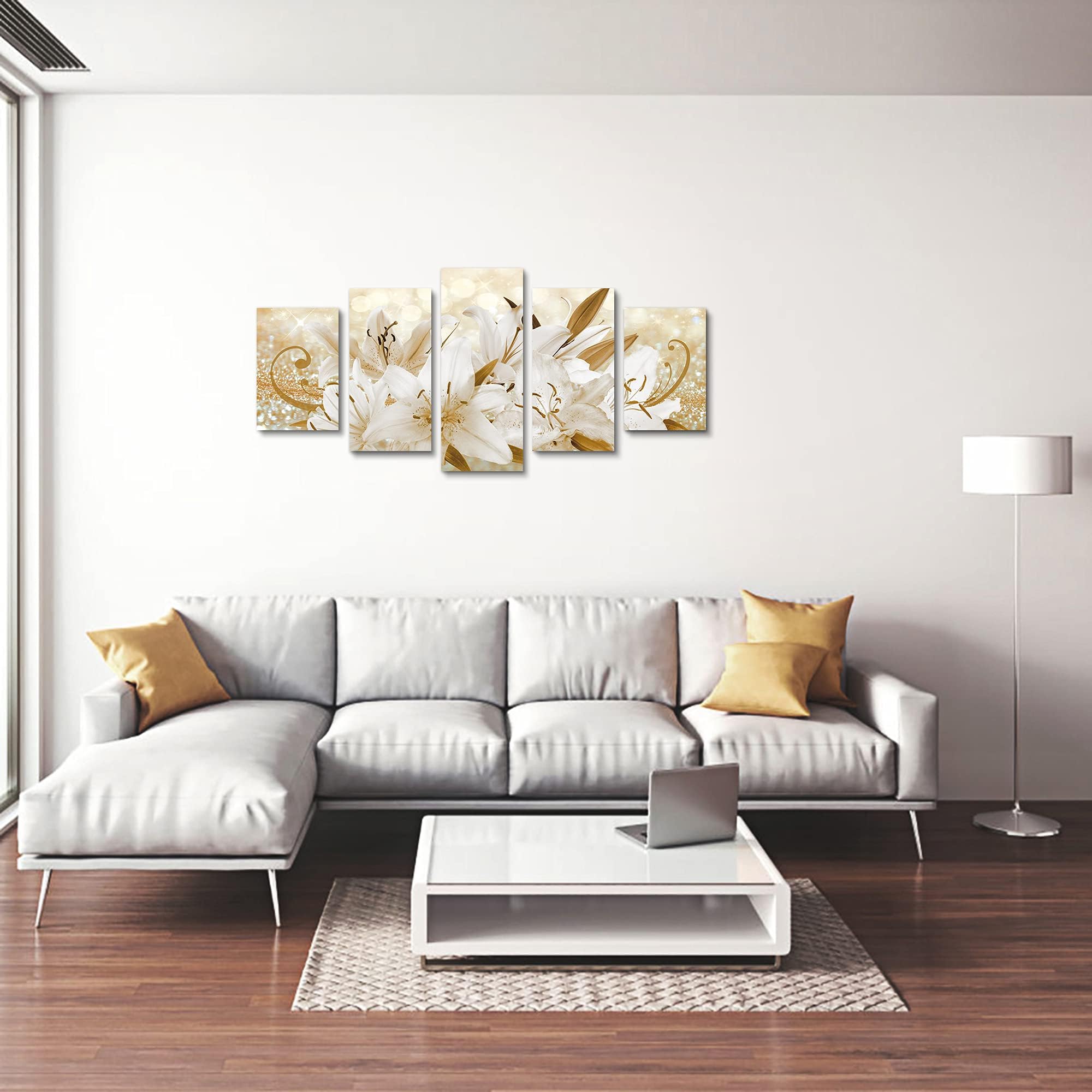 Luduhu Golden Orchid Flowers Canvas Print - Abstract Floral Wall Art Painting Decor For Home Decoration Artwork Picture Bedroom