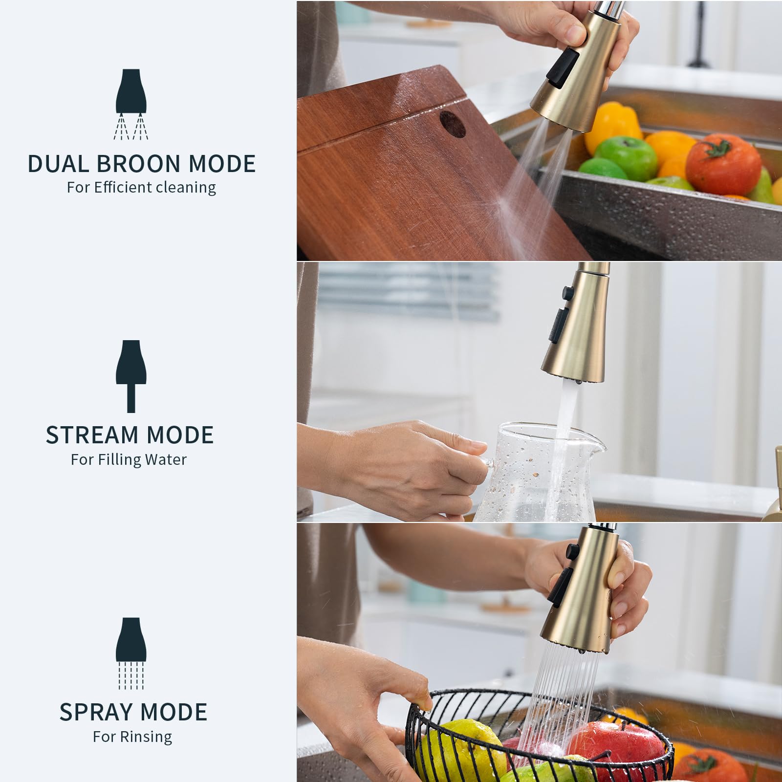 Dayone Brushed Gold Touchless Kitchen Sink Faucets With Soap Dispenser, Pull Down Smart Hands-Free Spring Faucet For Kitchen Sin