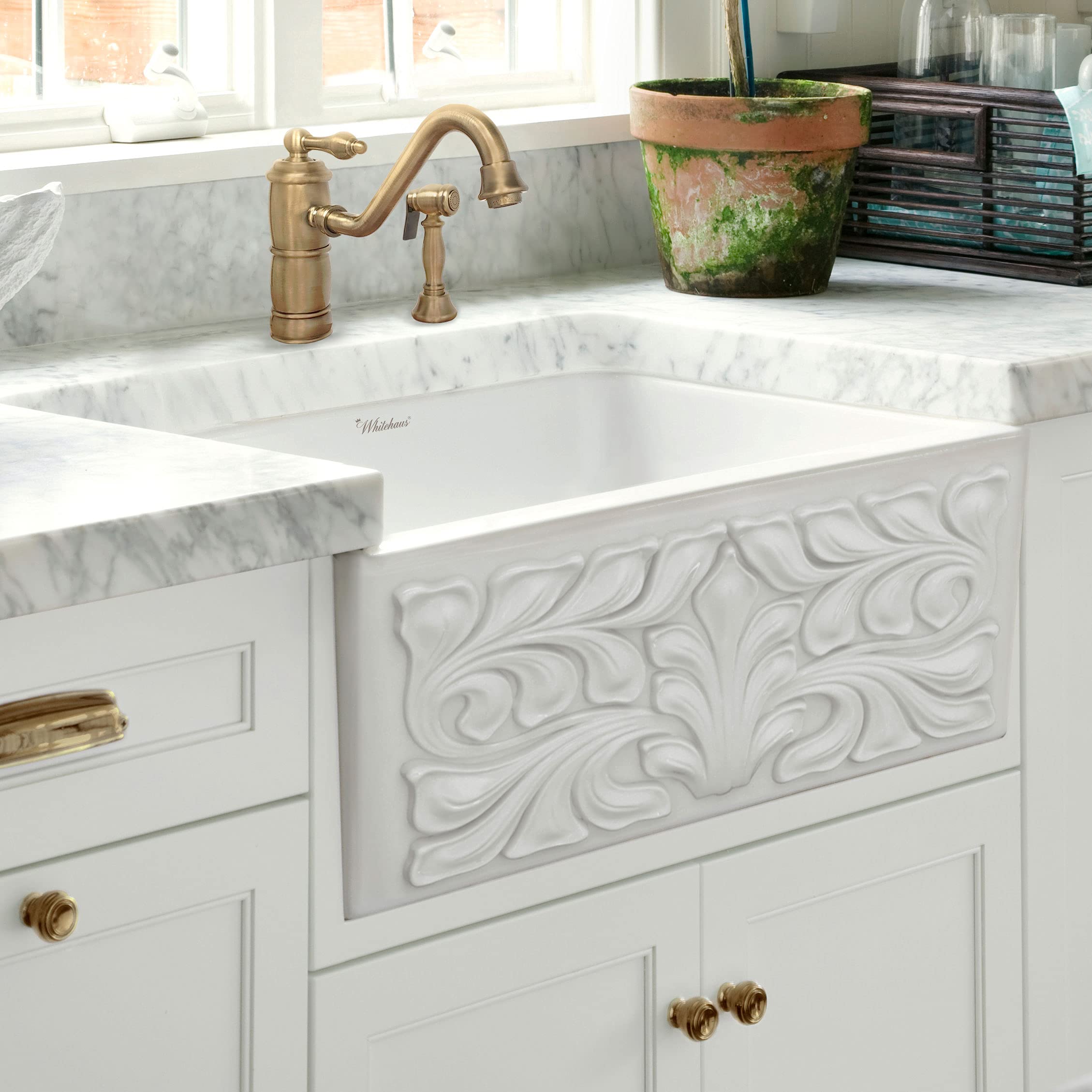 Whitehaus Whflgo3018-White Reversible Kitchen Fireclay Sink, 30 X 18 X 10, White