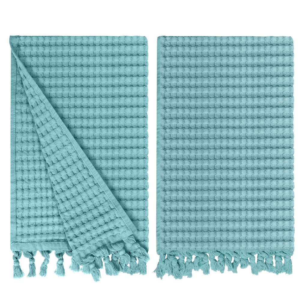 Gilden Tree Decorative Waffle Hand Towels For Bathroom, 20X35 Large, Quick Drying Fingertip Towel, 2 Pack, Modern Style (Seafoam
