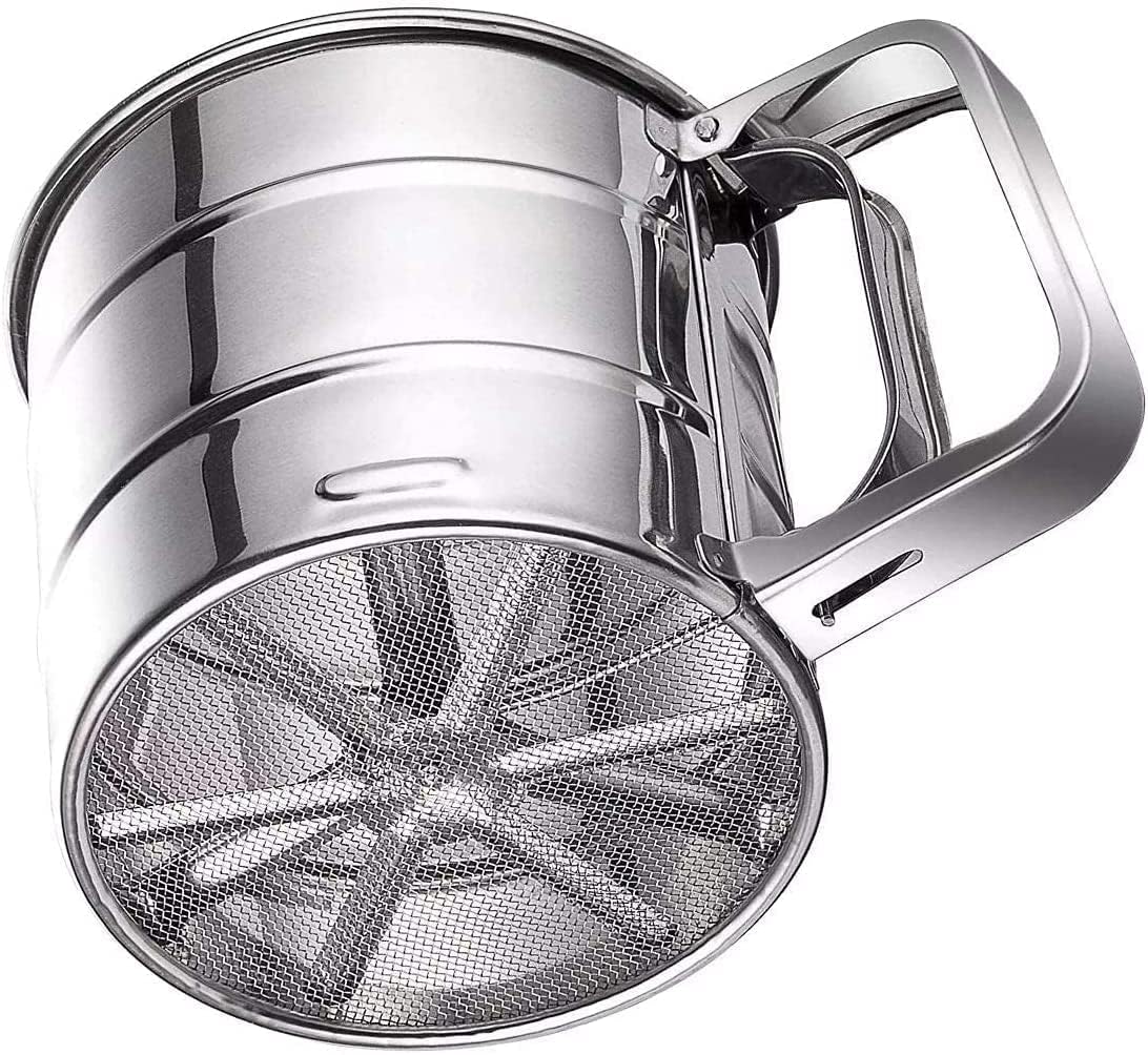 Veloxi Flour Sifter For Baking Atta Chhani Hand Press Design Stainless Steel Flour Sifter Corrosion Resistant Large Capacity Flo