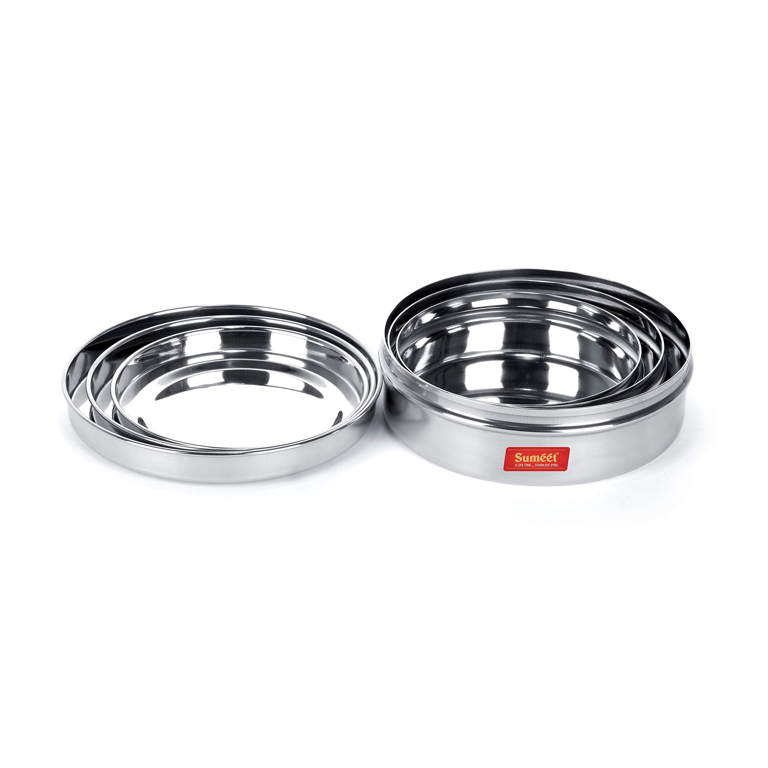 Sumeet Stainless Steel Chocolate Flat Slim N Sleek Canisters/Puri Dabba/Storage Containers Set Of 3Pcs Med. Set (No.7-300Ml, No.
