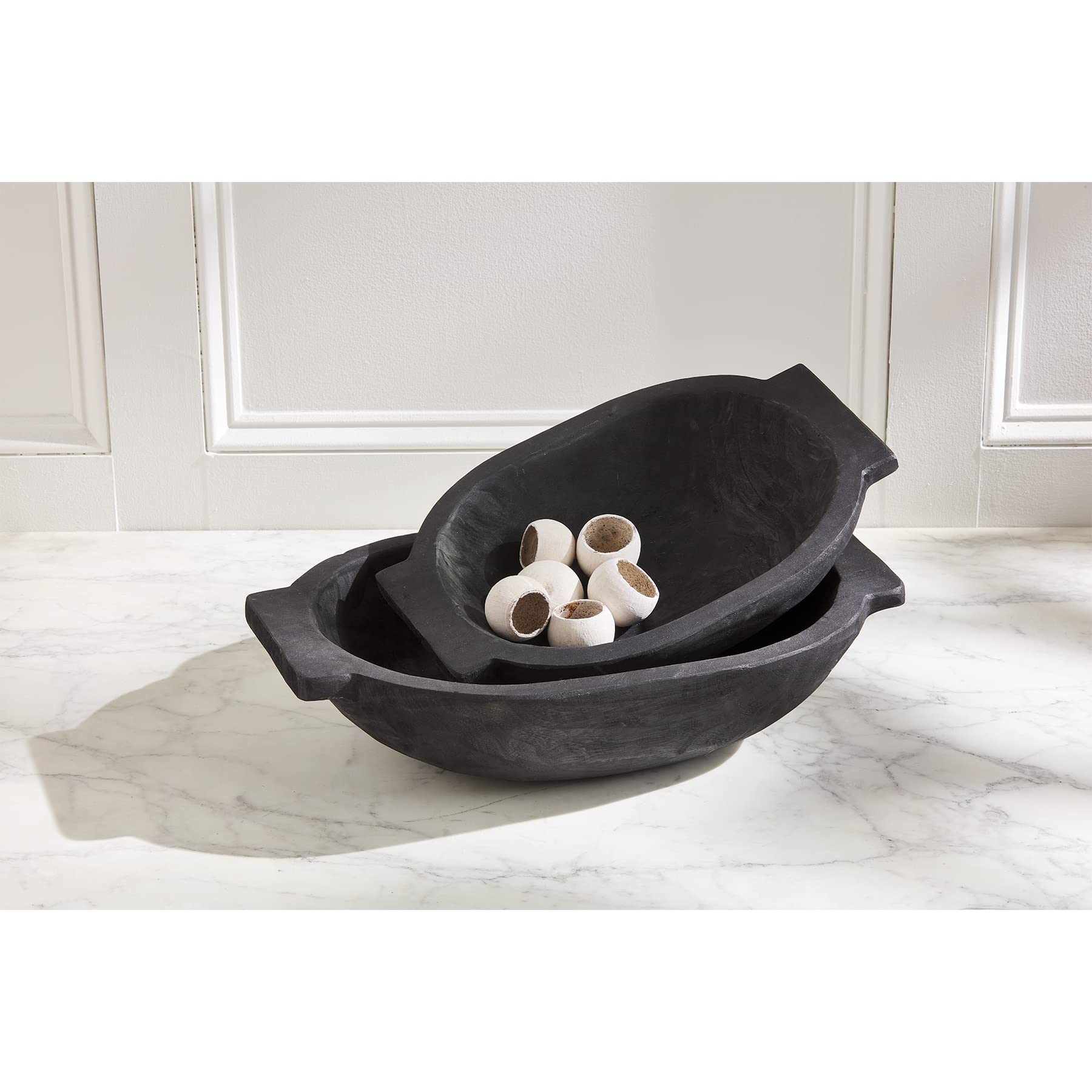 Mud Pie Oval Dough Bowl Set, Black, Small 12'' X 17'' | Large 14 1/2'' X 21''