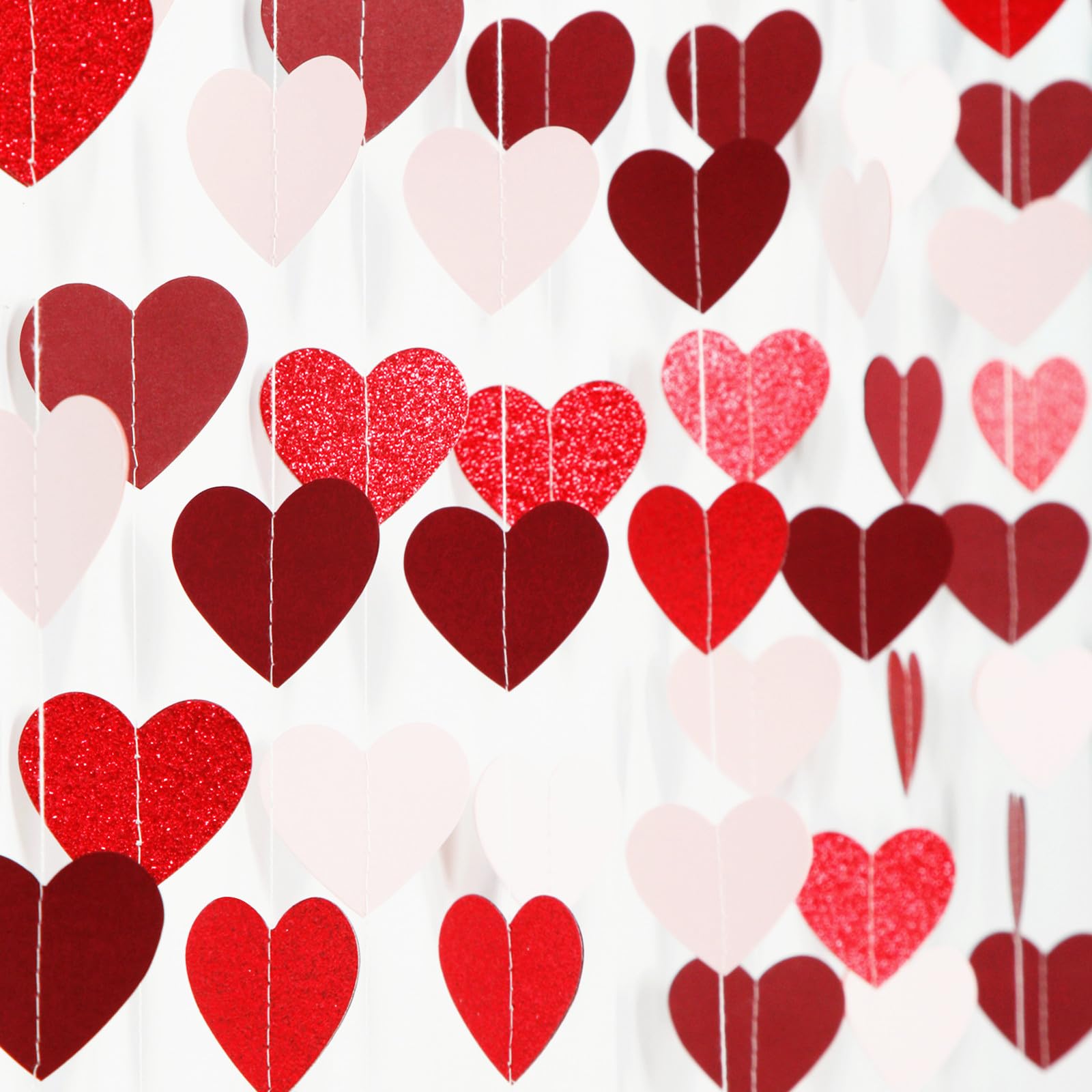 Party Decorations Pink-Red Heart-Garland - 52ft Burgundy Proposal Special Night Galentines Hanging Streamers Banner,Girl Romanti