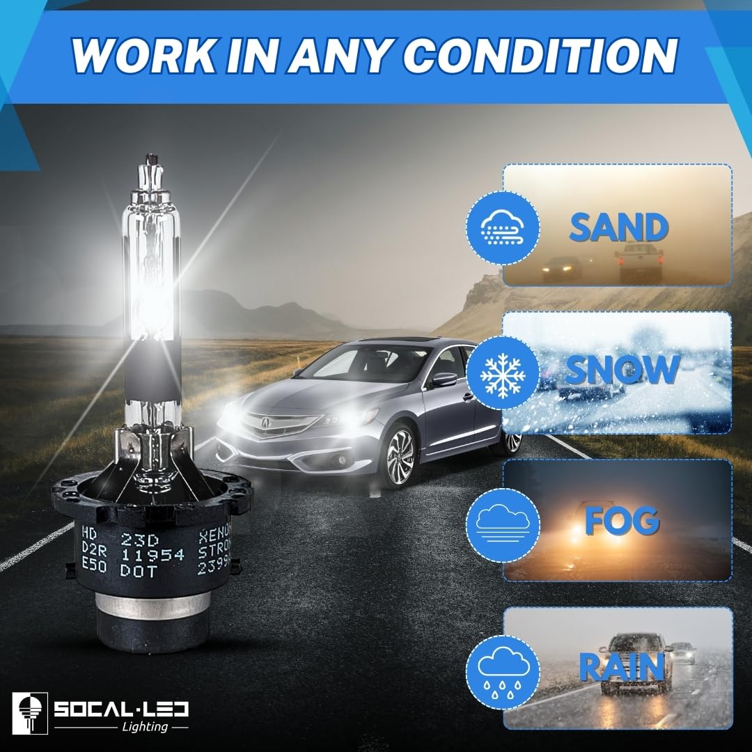 Socal-Led 2X D2R Hid Bulbs 35W Ac Factory Xenon Hid Headlight Direct Replacement 8000K Light Blue