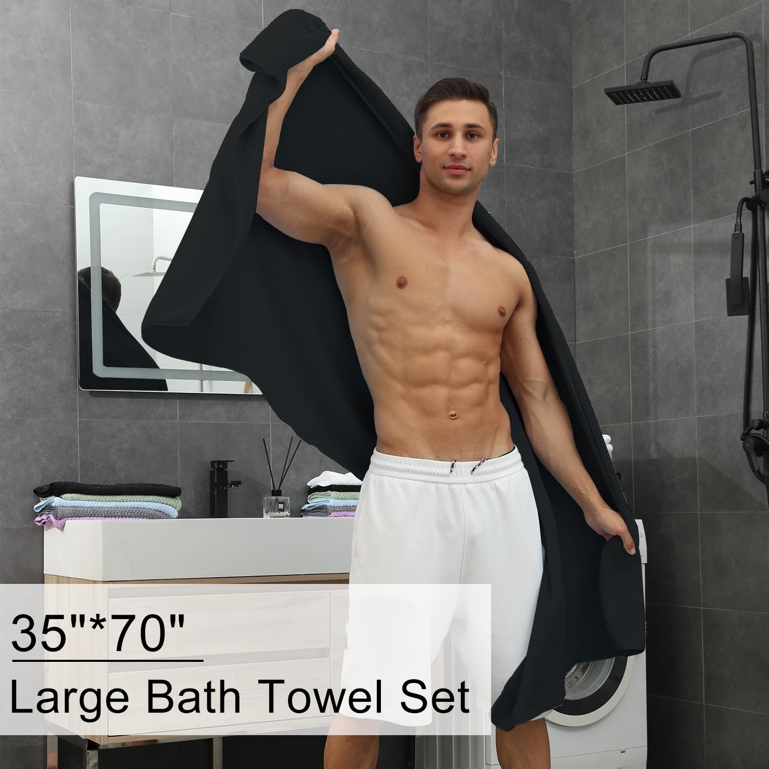 Black Bath Towels Set 35X70 Inches - Luxury 600 Gsm Oversized Bath Sheet Towel,Extra Large Microfiber - Quick Dry,Highly Absorbe