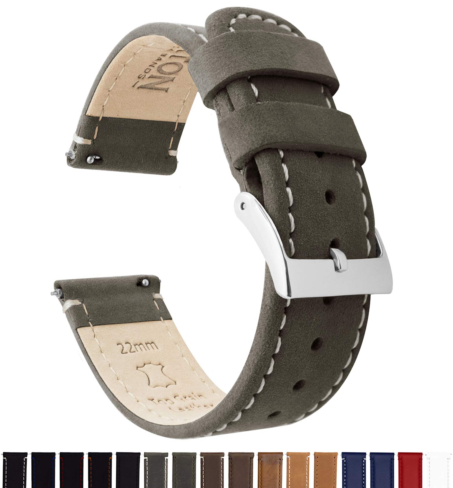 23Mm Espressolinen Barton Quick Release Top Grain Leather Watch Band Strap