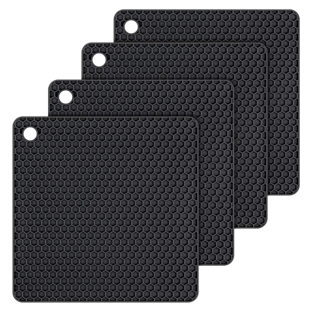 Silicone Trivet Mats Hot Mat - Hot Pads Robust Non Slip Coasters Heat Resistant Mats (Black)
