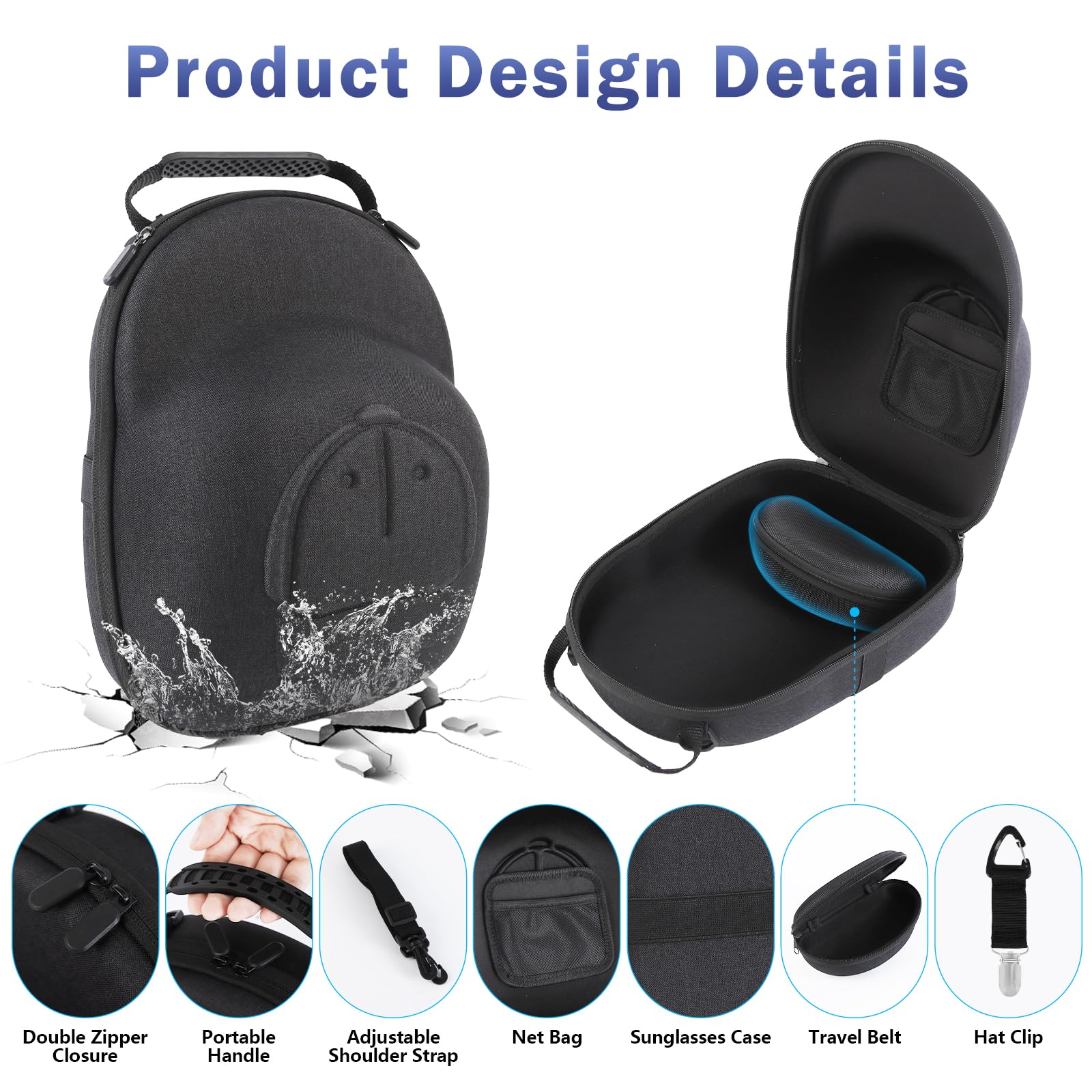 Anguu Hat Travel Case,Hard Hat Case For Baseball Caps, Hat Carrier For Travel With Hat Clip And Glasses Case, Hat Organizer Prot