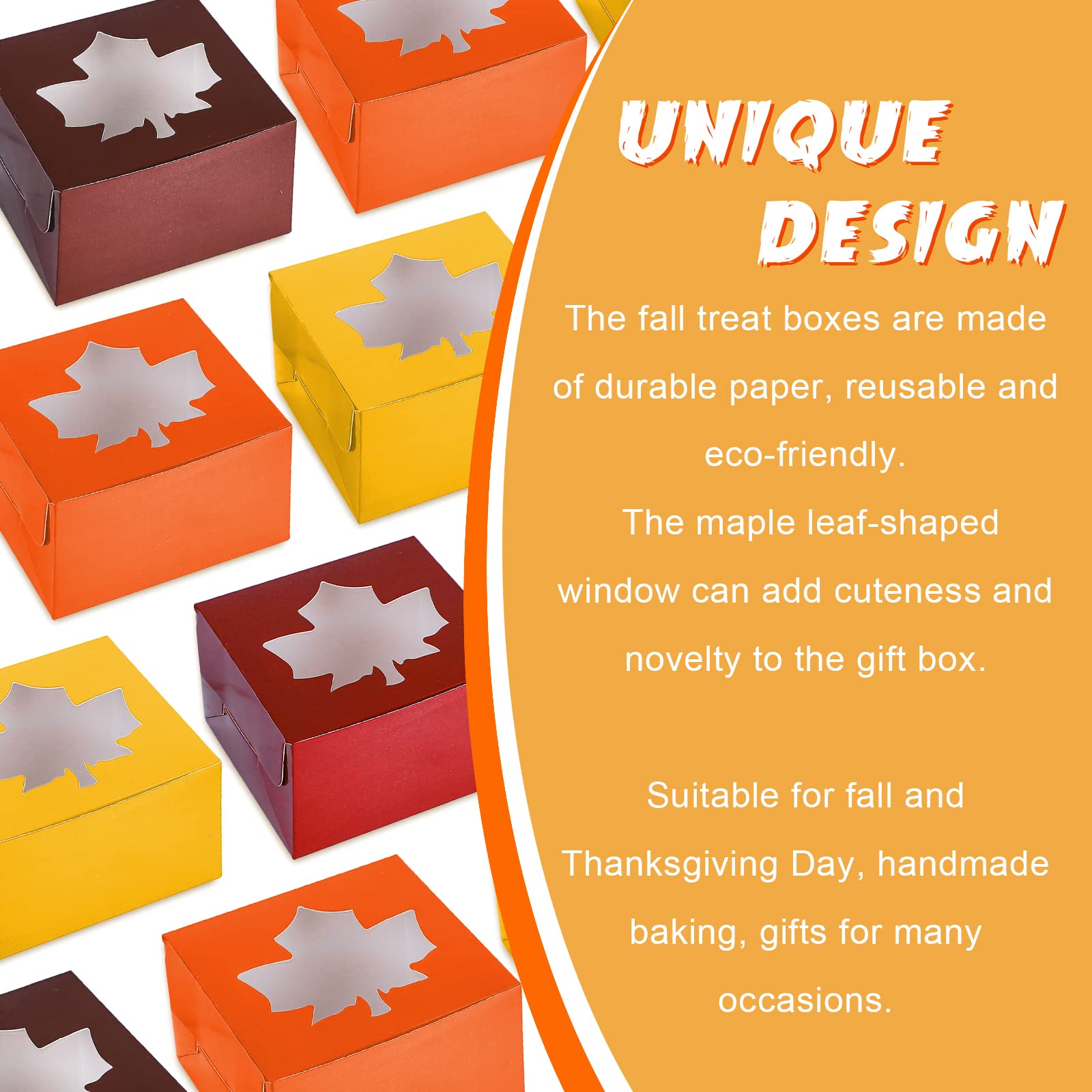 Anydesign 24Pcs Fall Treat Boxes 4 Colors Cardboard Box With Maple Leaf Shape Window Autumn Thanksgiving Paper Gift Container Fo