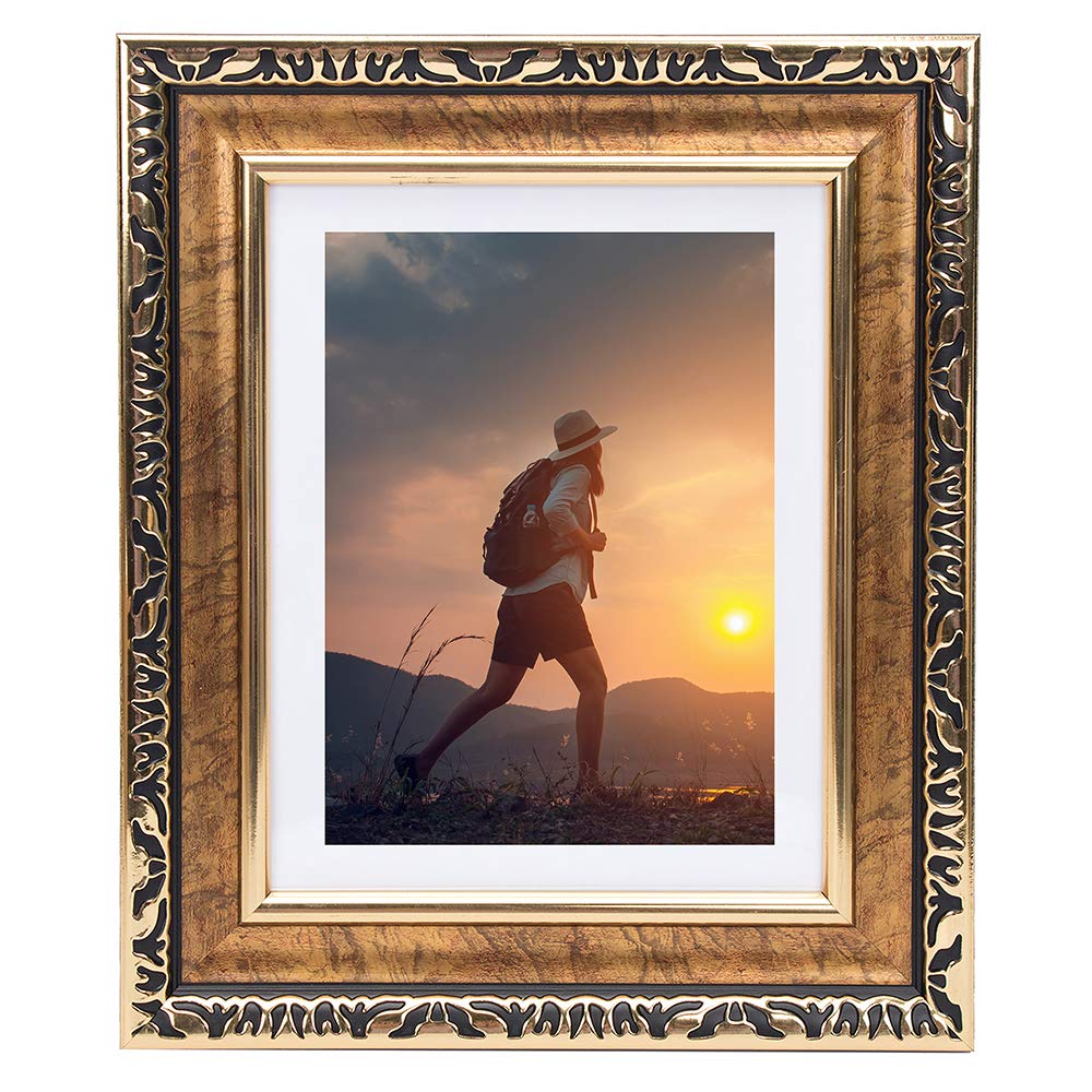 Beyond Your Thoughts 8x10 Picture Photo Frame (1 Pack Real Glass Antique with Matted for 5X7 Gold Color, Vertical or Horizontal,