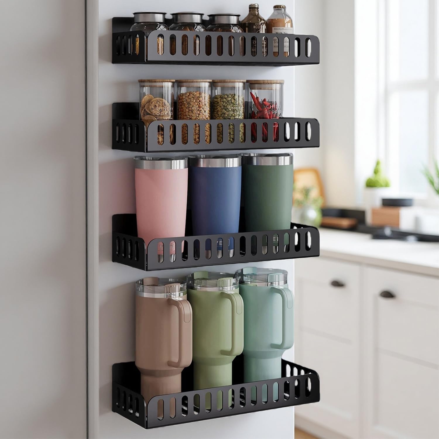 VIDAZONE 4 Pack Magnetic Shelf Stanley Cup Holder for Fridge(Holds 812)