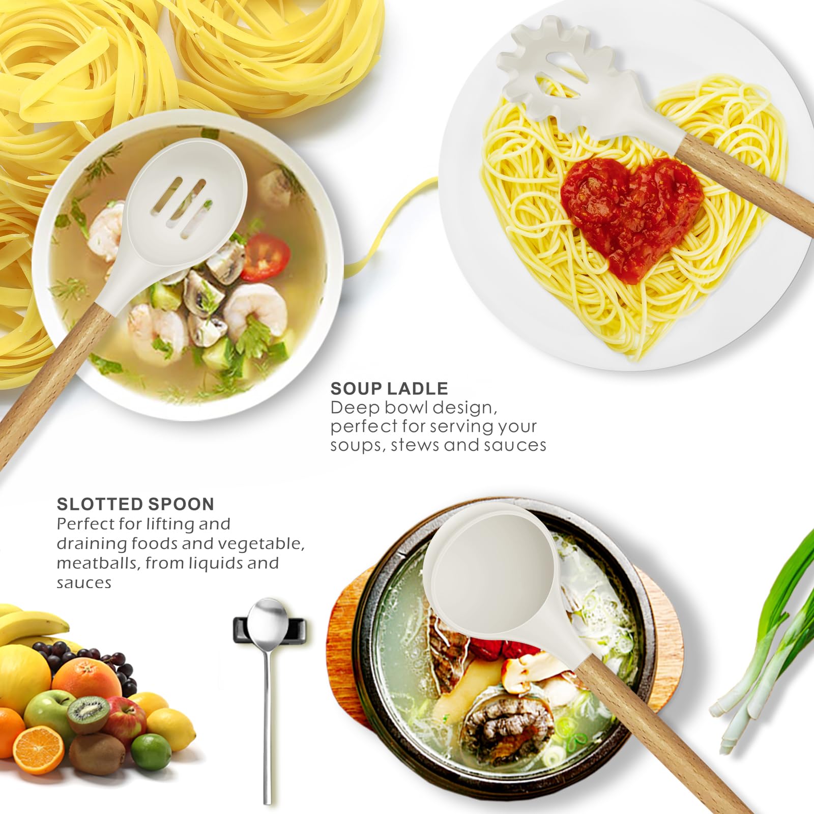 Silicone Cooking Utensils Set - 446F Heat Resistant Silicone Kitchen Utensils For Cooking,Kitchen Utensil Spatula Set W Wooden H