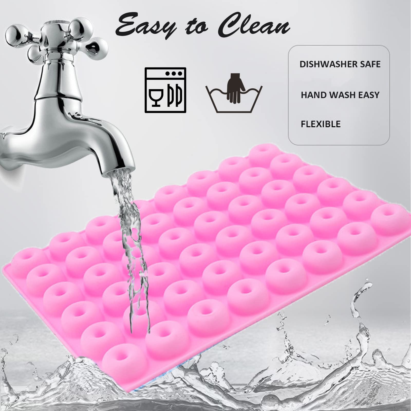2 Pack Mini Silicone Donut Molds, 48 Cavity Mini Donut Silicone Gummy Candy Molds, Non-Stick Doughnut Pan For Jelly Cookies Ice