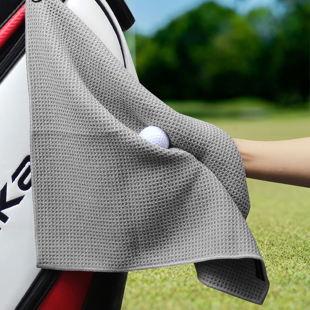 Myartte 2pcs Golf Towels for Golf Bag for Men Women Golfer Microfiber Fabric Waffle Pattern 16??16?(Gray)