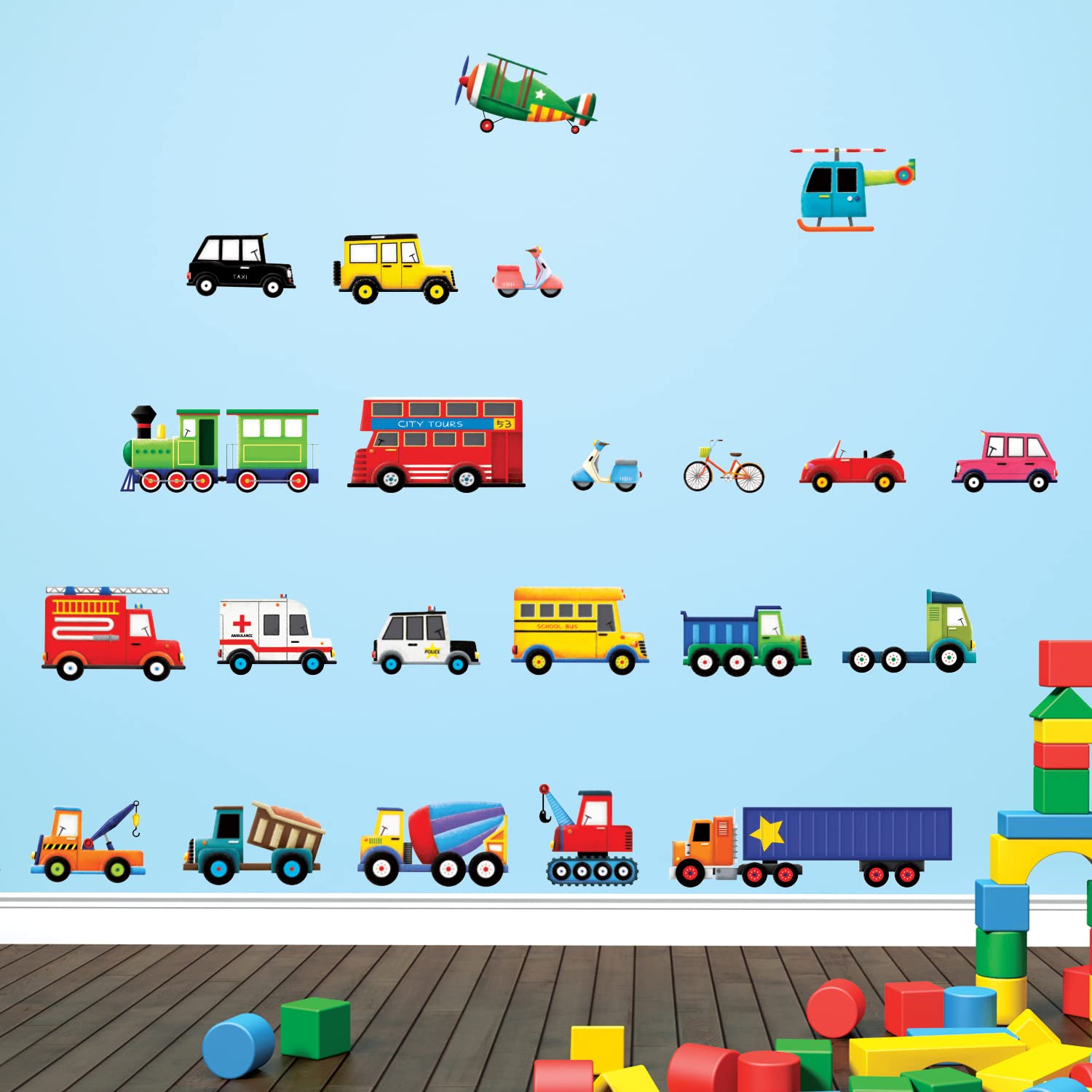 DECOWALL DS-8004 Transports Kids Wall Stickers Wall Decals Peel and Stick Removable for Kids Nursery Bedroom Living Room (Small) d?cor