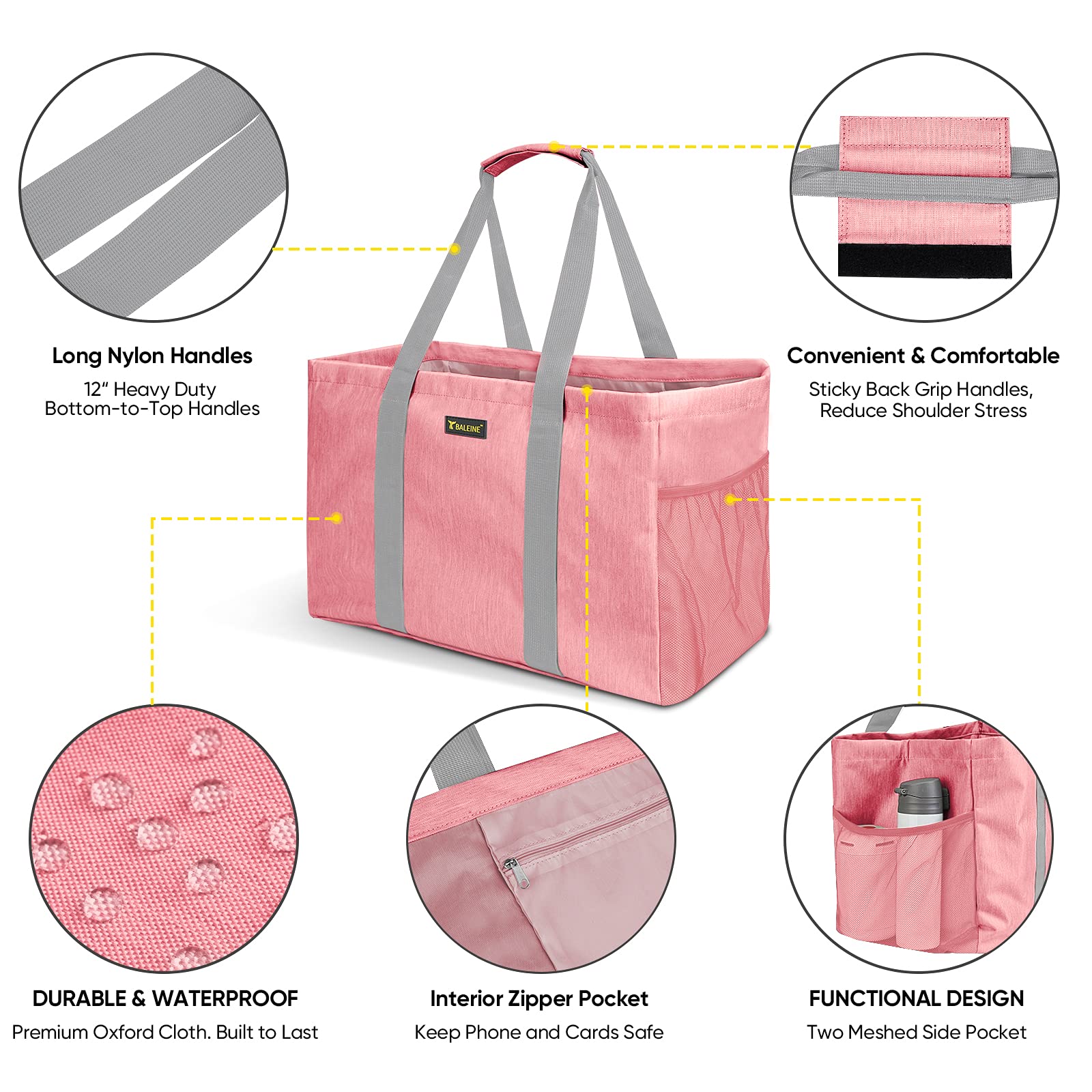 Baleine Soft 9 Gallon Extra Large Utility Tote, Foldable Reusable Storage Bag (Peach Pink)