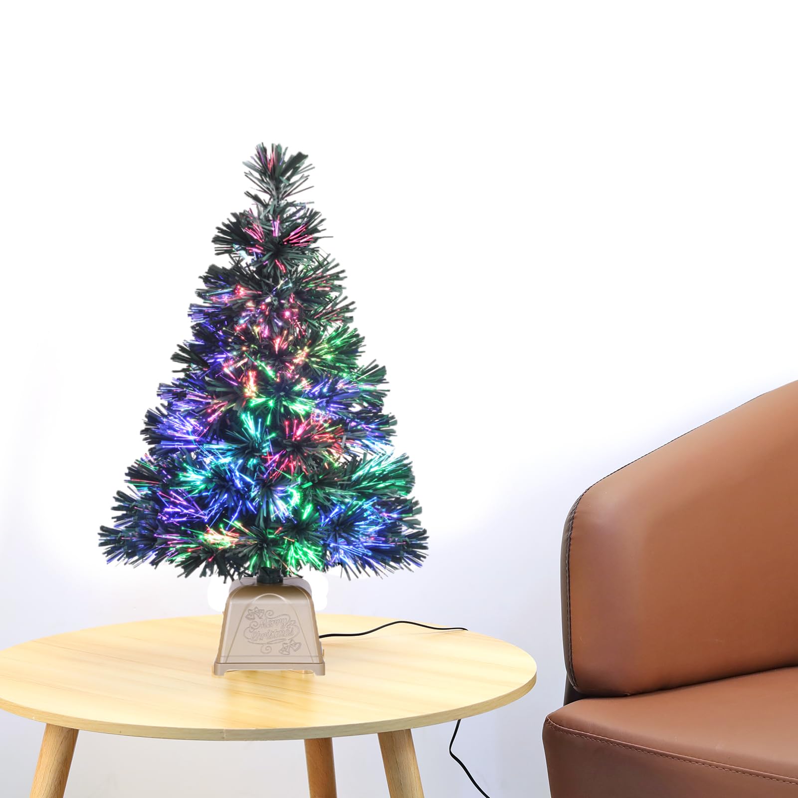 e Crafty Pre-lit Mini Christmas Tree, Tabletop Artificial Fiber Optic Christmas Trees with Gold Base -24 Inch