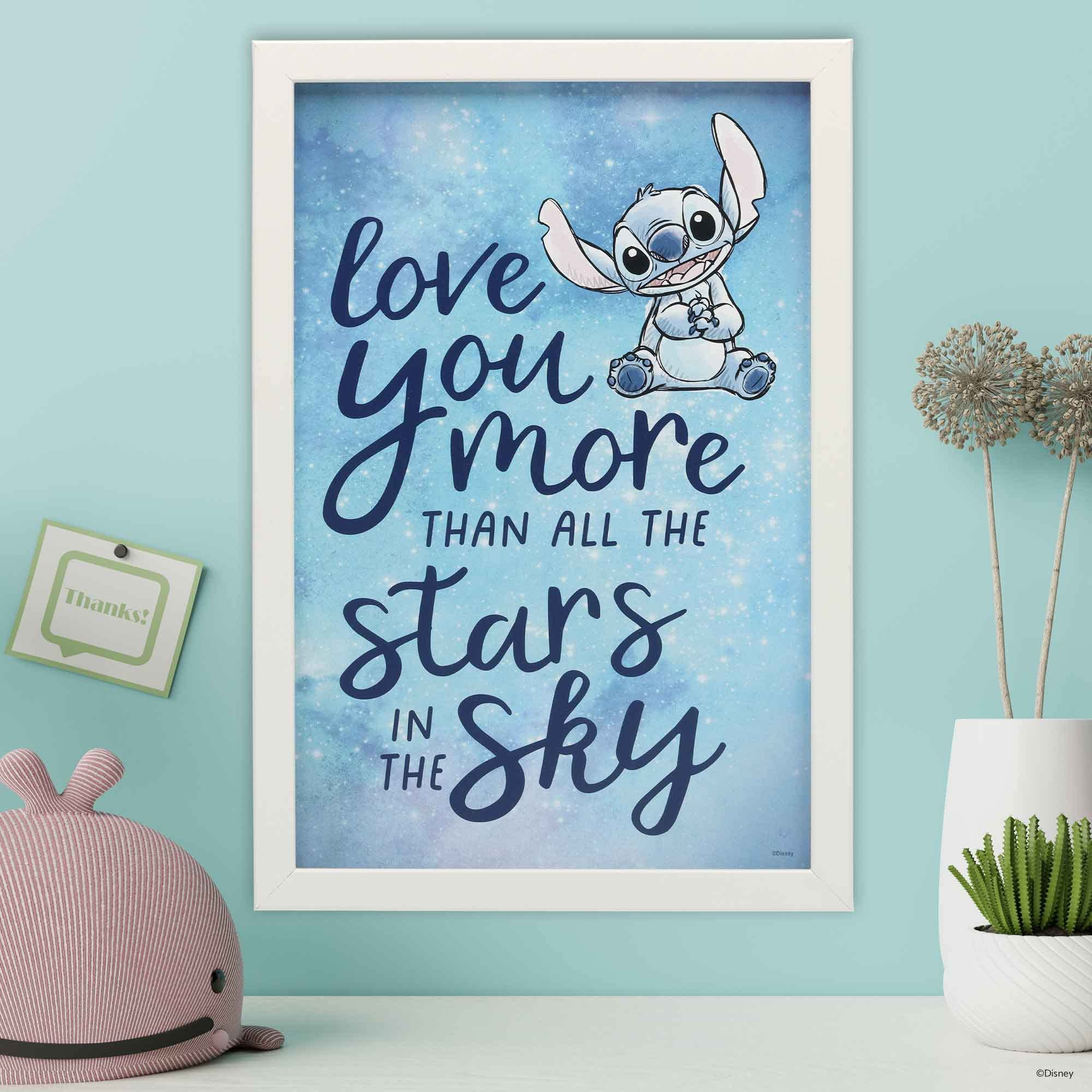 Disney Lilo And Stitch Love You More Framed Wood Wall Decor - Adorable Stitch Wall Art For Kids' Bedroom Or Movie Room