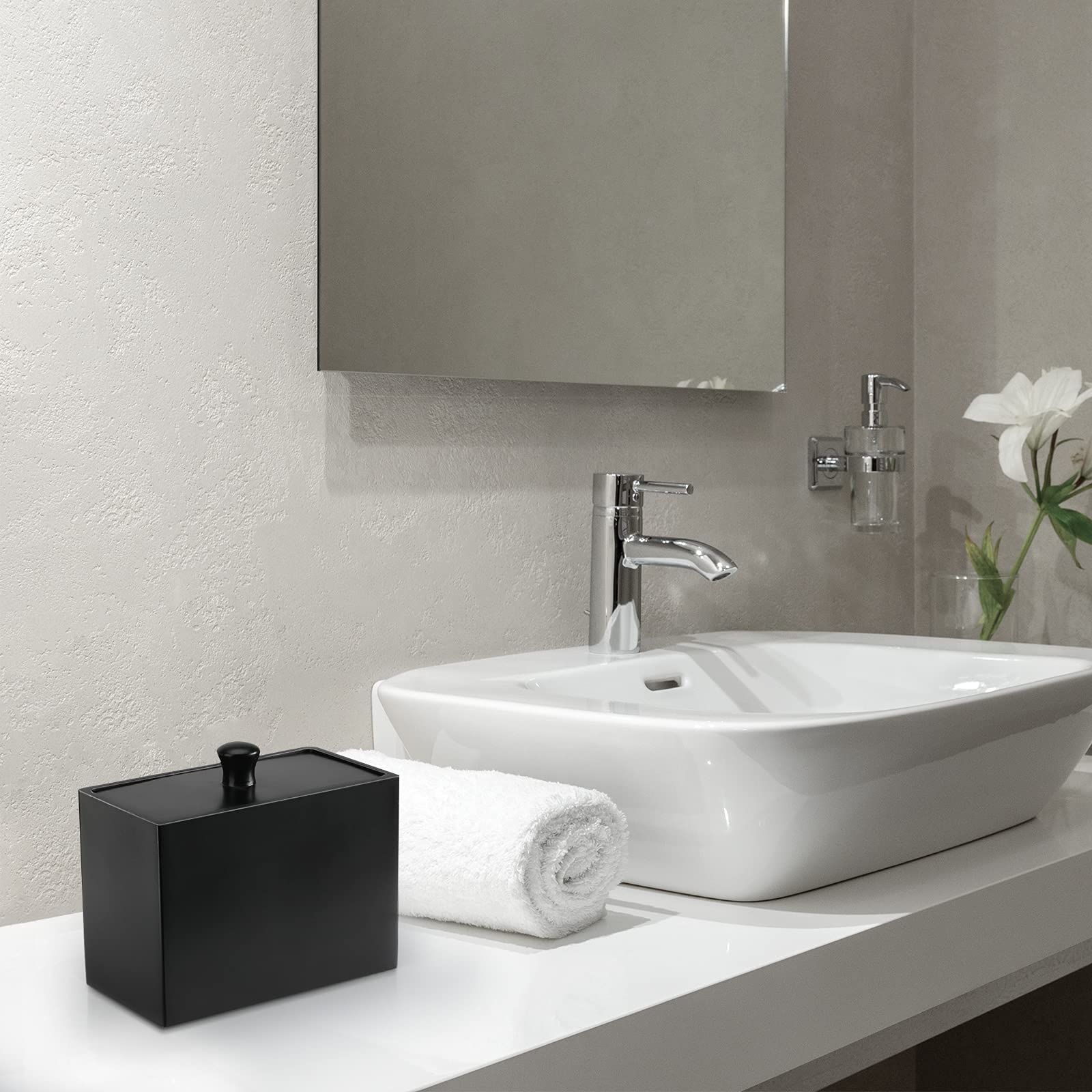 Luxspire Cotton Swab Holder  Qtip Holder Dispenser with Lid  2 Compartments Cotton Ball Holder  Bathroom Container for Cotton Round  Q Tip Jar  Floss  Bathroom Accessories - Matte Black