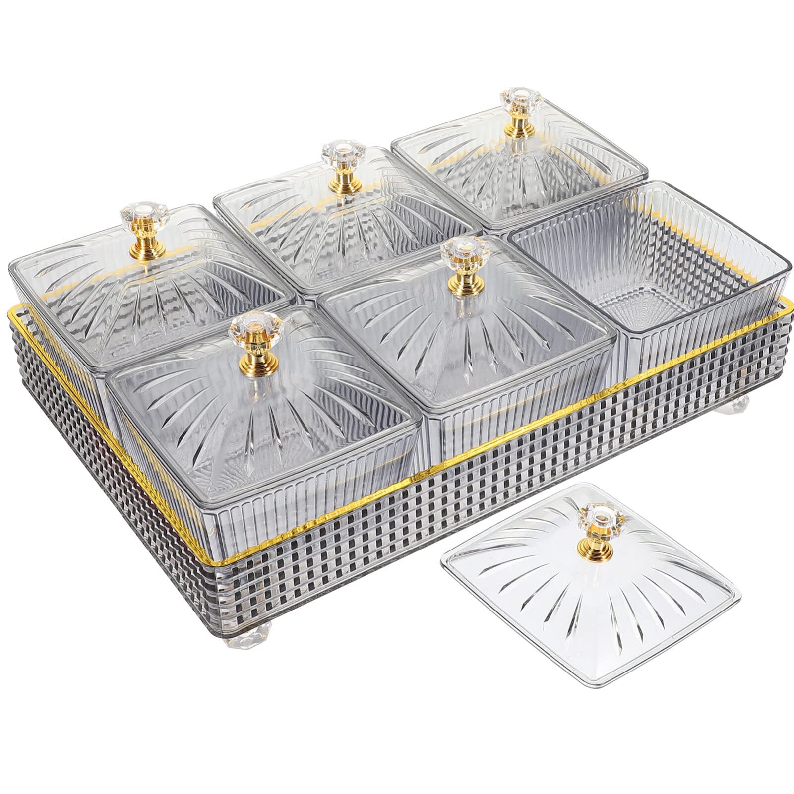 Cabilock Wedding Decor Dry Fruit Tray With Lid Divided Snacks Dish Serving Plate Appetizer Plate With Tray Party Wedding Nuts Pl