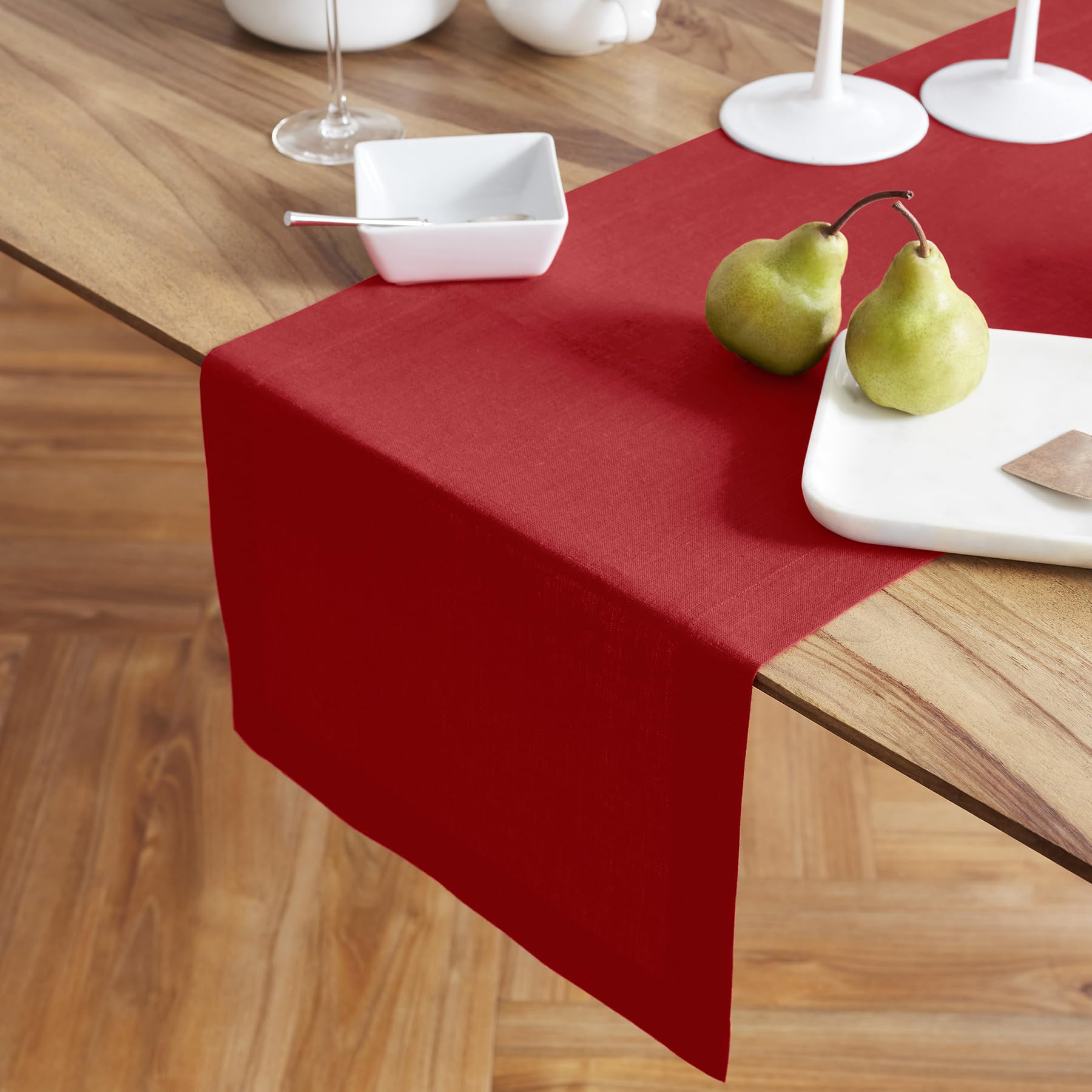 Solino Home Linen Red Table Runner 48 Inch - 100% Pure Linen Prewashed Short Table Runner 14 X 48 Inch Ideal For Dresser And Cof