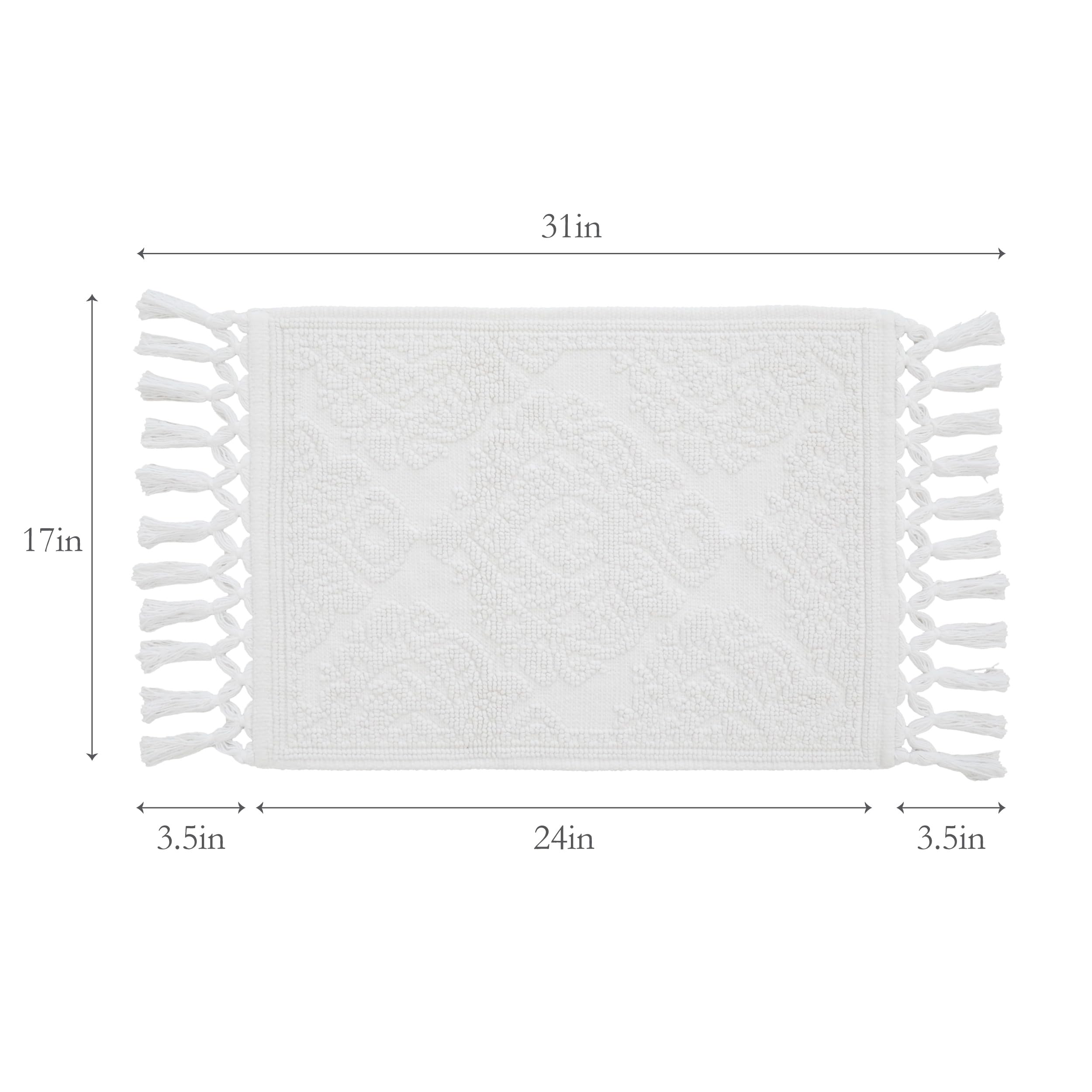Jean Pierre - Ricardo Bath Mat, Woven Fringe Bathroom Rugs, 100% Cotton, Premium Bathroom Decor - Measures 17'' X 31'' - White
