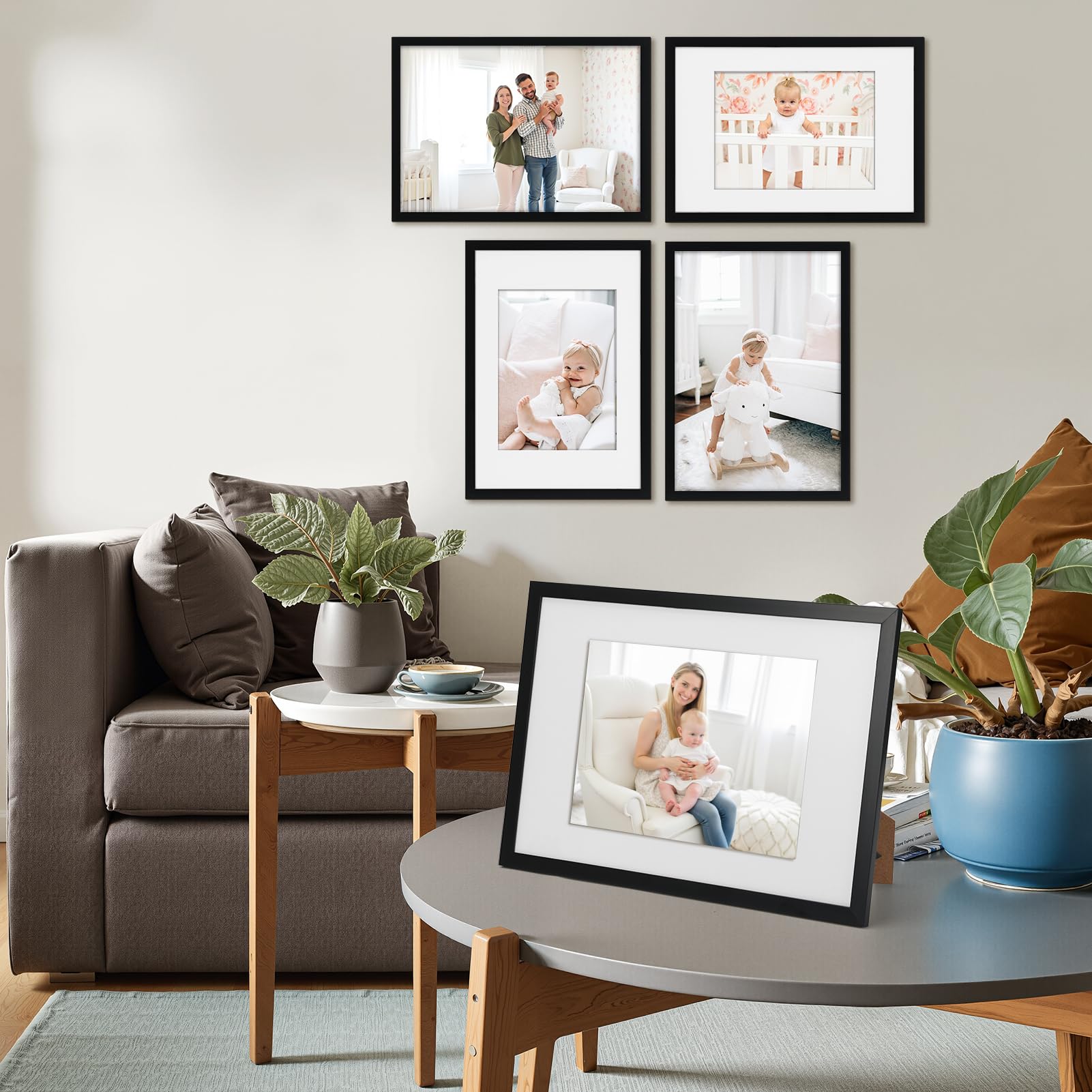 Giftgarden A4 Picture Frame Set of 4, Matted to 6x8 Picture with Mat, 8.3x11.7 Inch Photo Frames for Wall or Tabletop Display, B