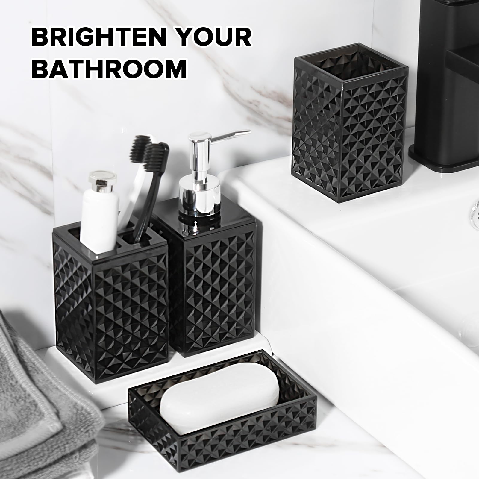 Rytoxilo Black Bathroom Accessories Set, 4 Pack Matte Black Bath Accessory Sets Complete, Acrylic Soap Dispenser And Toothbrush