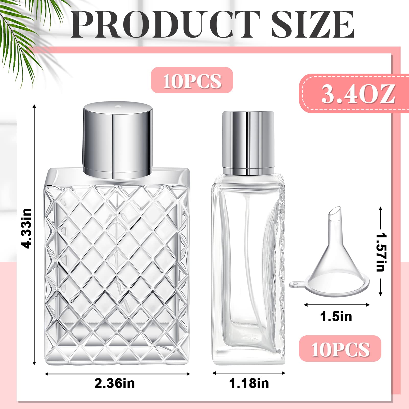 Zhehao 10 Pcs 100Ml 3.4 Oz Glass Perfume Bottles Refillable Fine Mist Atomizer Spray Bottle With 10 Funnel Filler Empty Portable