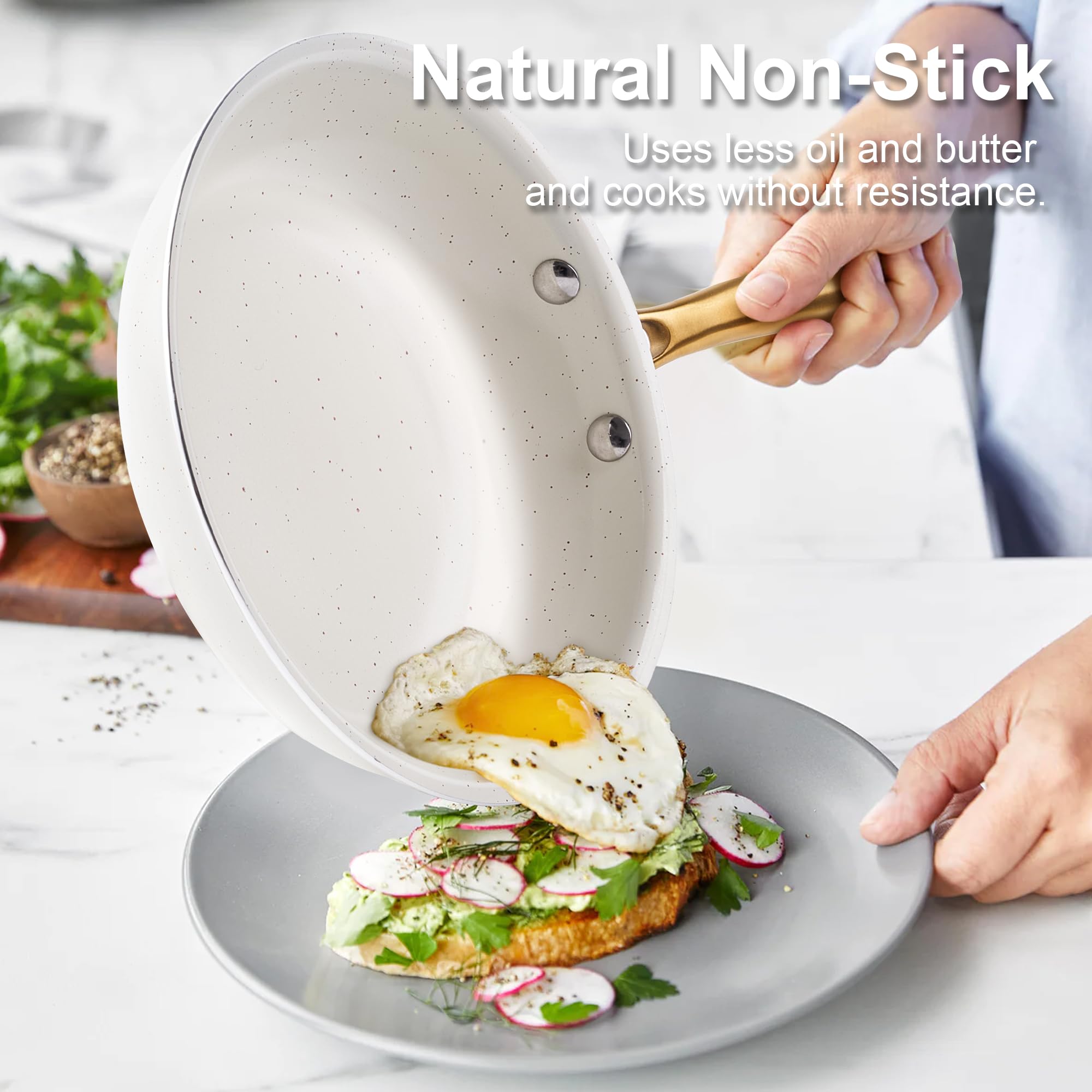 Granite Nonstick Cookware Set - Kitchen Pots and Pans With Dutch Oven, Frying Pan, Saucepan, Saut   Pan, Utensils - Gold Cookwar