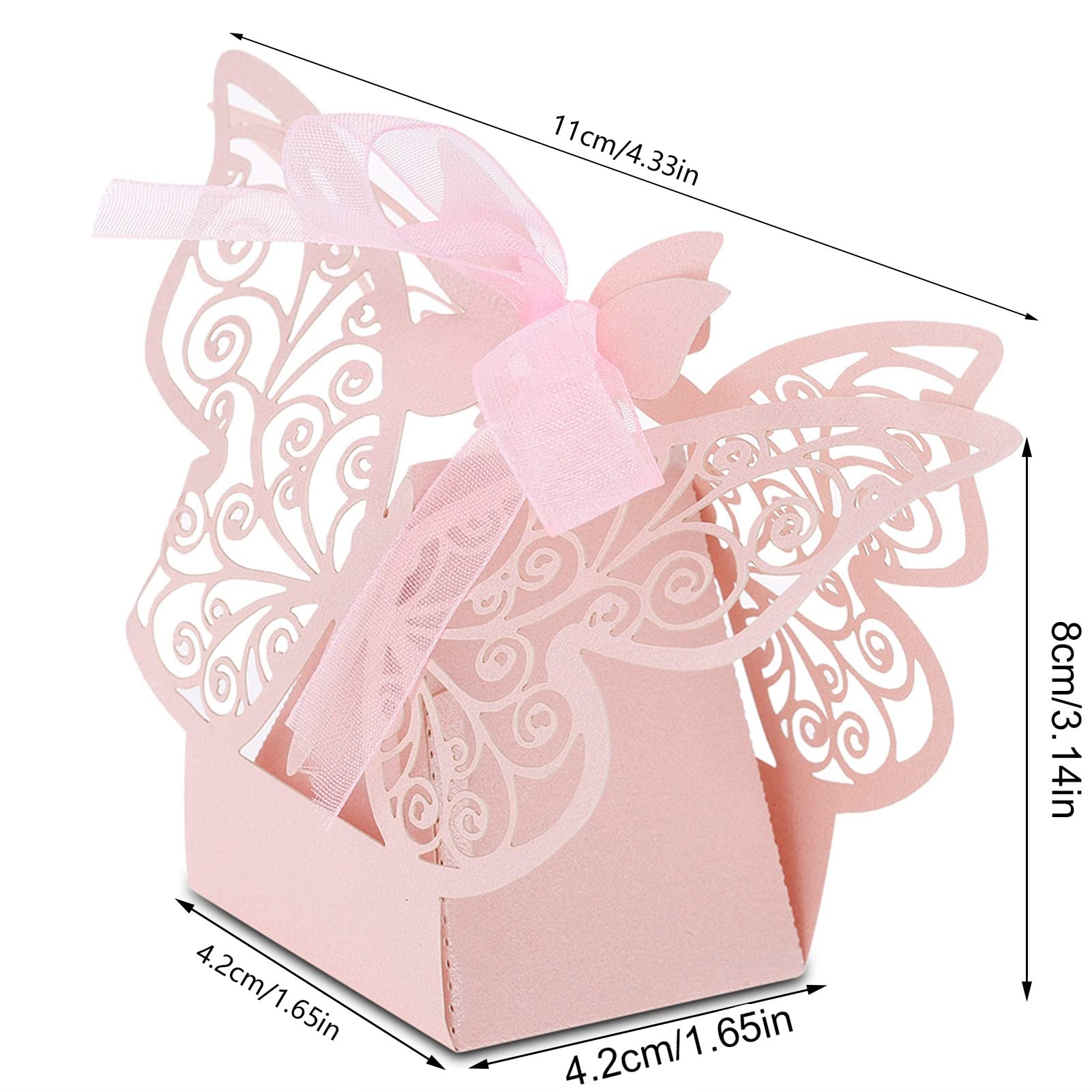 Fafeicy 100PCS Butterfly-Pattern Paper Cut Carton Wedding Favor Sugar Chocolate Boxes for Birthday Decoration (Pink)