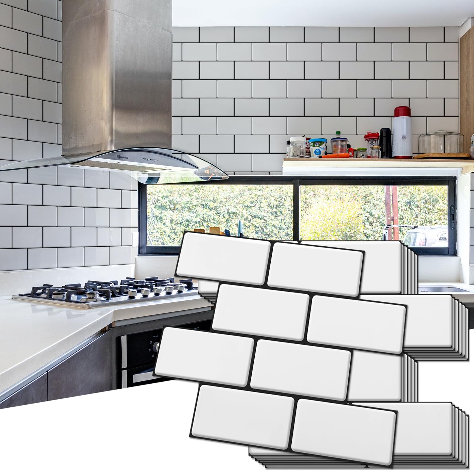 Art3d Peel and Stick Backsplash, 10-Pack Thickened Stick on Subway Tiles, Faux Ceramic Tiles for Kitchen, Bathroom, White with B