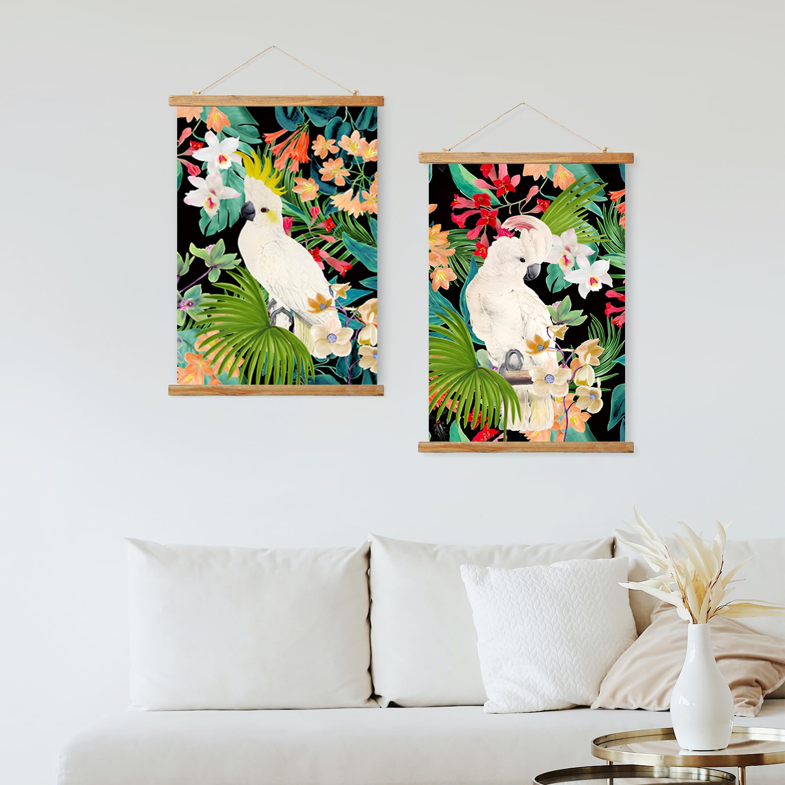 Ovfovy Vintage Parrots Poster, Rustic Room Aesthetic, Retro Wall Art Prints Without Fading, Printed On Linen With Wood Frames, R