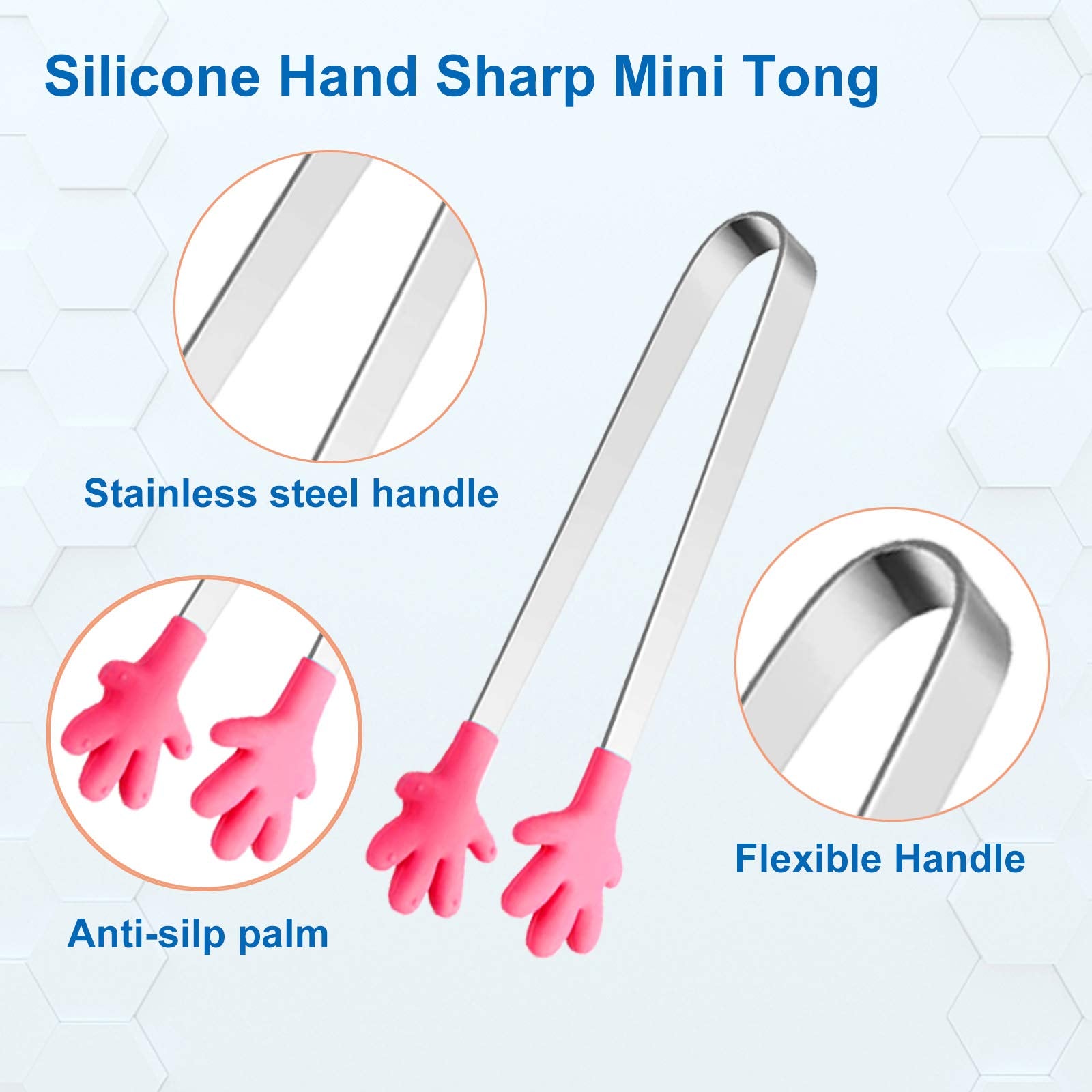 6Pcs Mini Tong, Hand Shape Silicone Food Tongs, 5Inch Kid Tongs For Sugar Cubes, Serving Food, Colorful Kitchen Tongs Perfect Fo