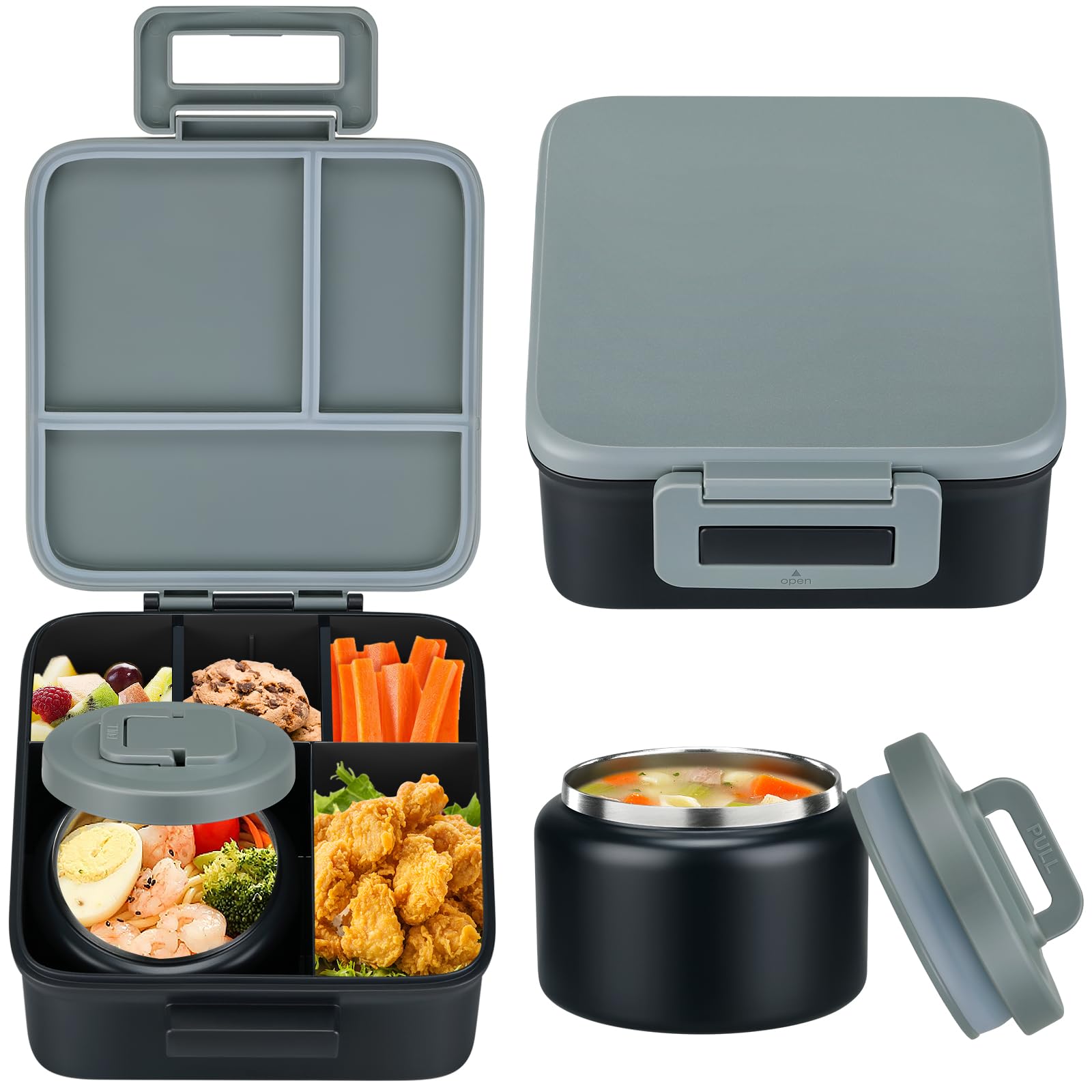 Maison Huis Kids Bento Lunch Box With 8Oz Soup Thermo, Leakproof Lunch Containers With 5 Compartment, Thermo Insulated Hot Food 