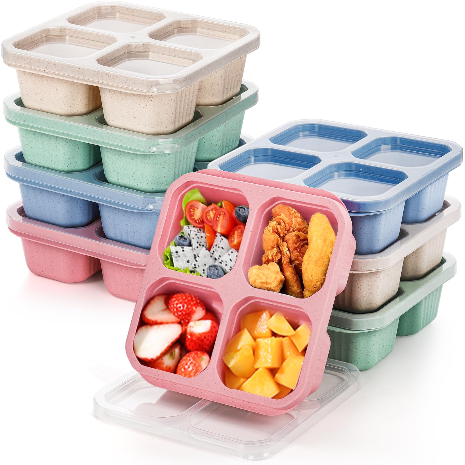 Cididu 8 Pack Snack Containers, Reusable Bento Lunch Boxes For Kids Adults, Meal Prep Lunch Containers 4 Compartment Small Porti
