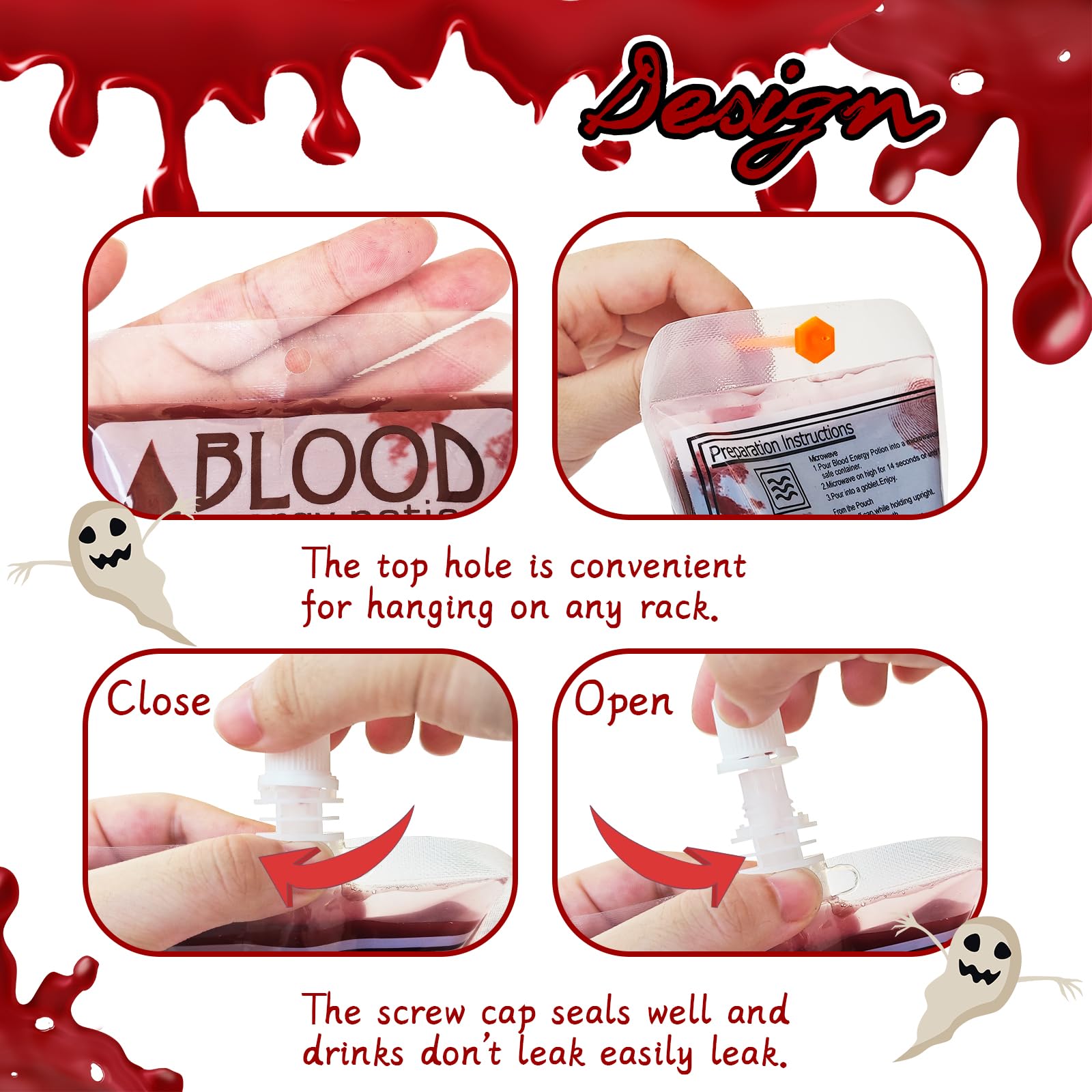 40 Pack Blood Bags For Drinks,8.5Oz Halloween Decoration Drink Container,Reusable Food Grade Drink Pouches With Funnel,Nurse Par