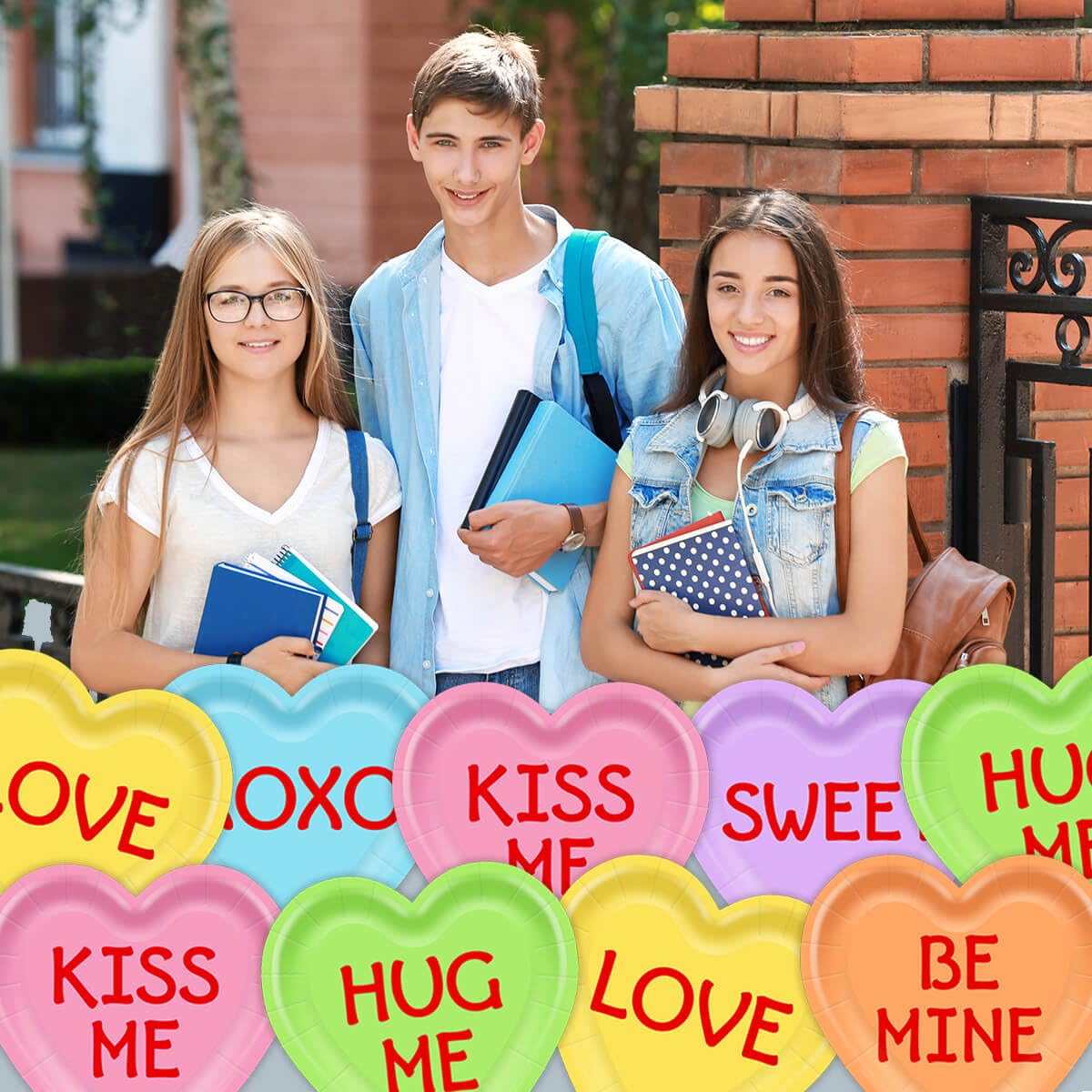 Aysimple 60 Pcs Valentine'S Day Paper Plates 9 Inch Conversation Hearts Disposable Plates Sweetheart Shaped Valentine'S Dinnerwa