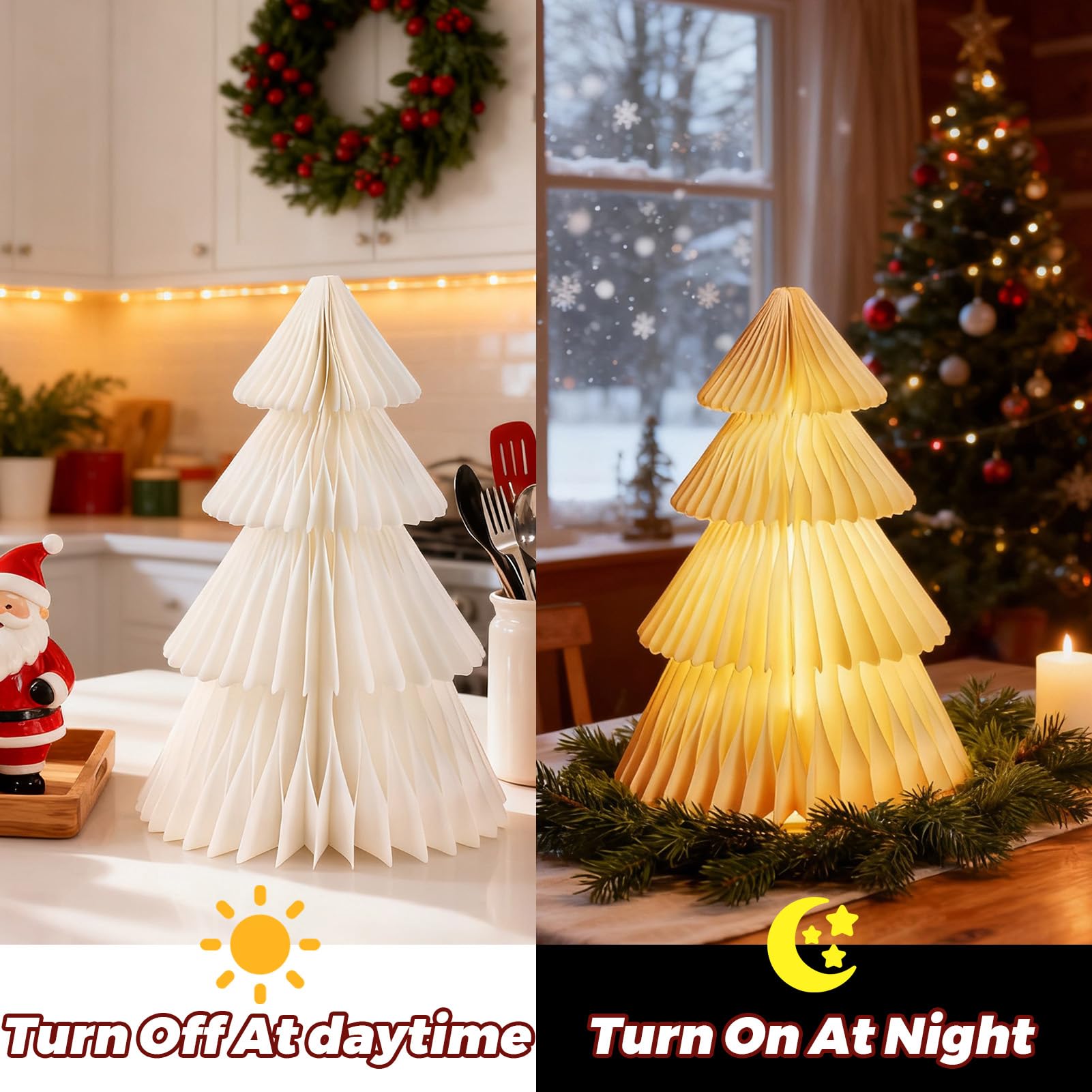 OBBOLO White Paper Christmas Tree, 15 Inch Honeycomb Christmas Tree Glow, White Honeycomb Trees Tabletop Decorations for Holiday
