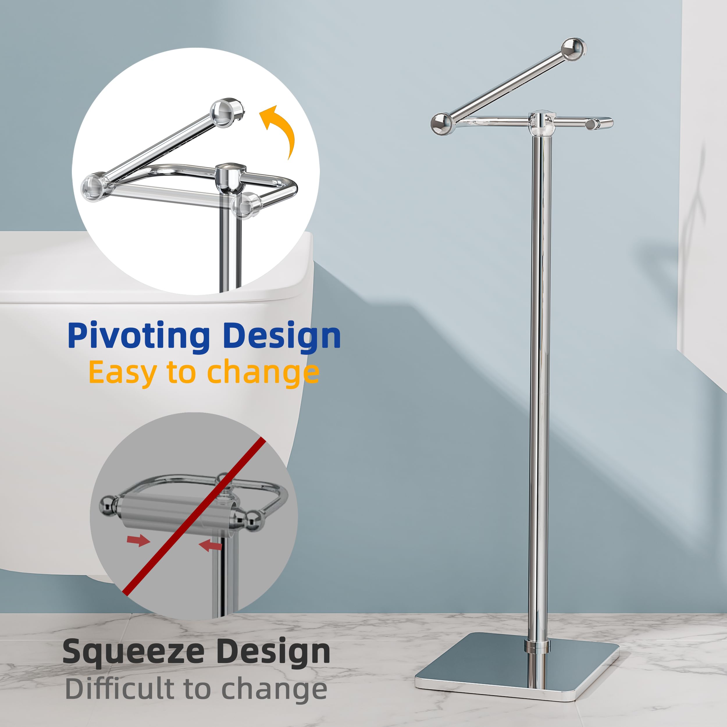 Ruacq Toilet Paper Holder Stand, Bathroom Toilet Paper Roll Holder Free Standing, Toilet Tissue Holder Stand With Post Pivoting