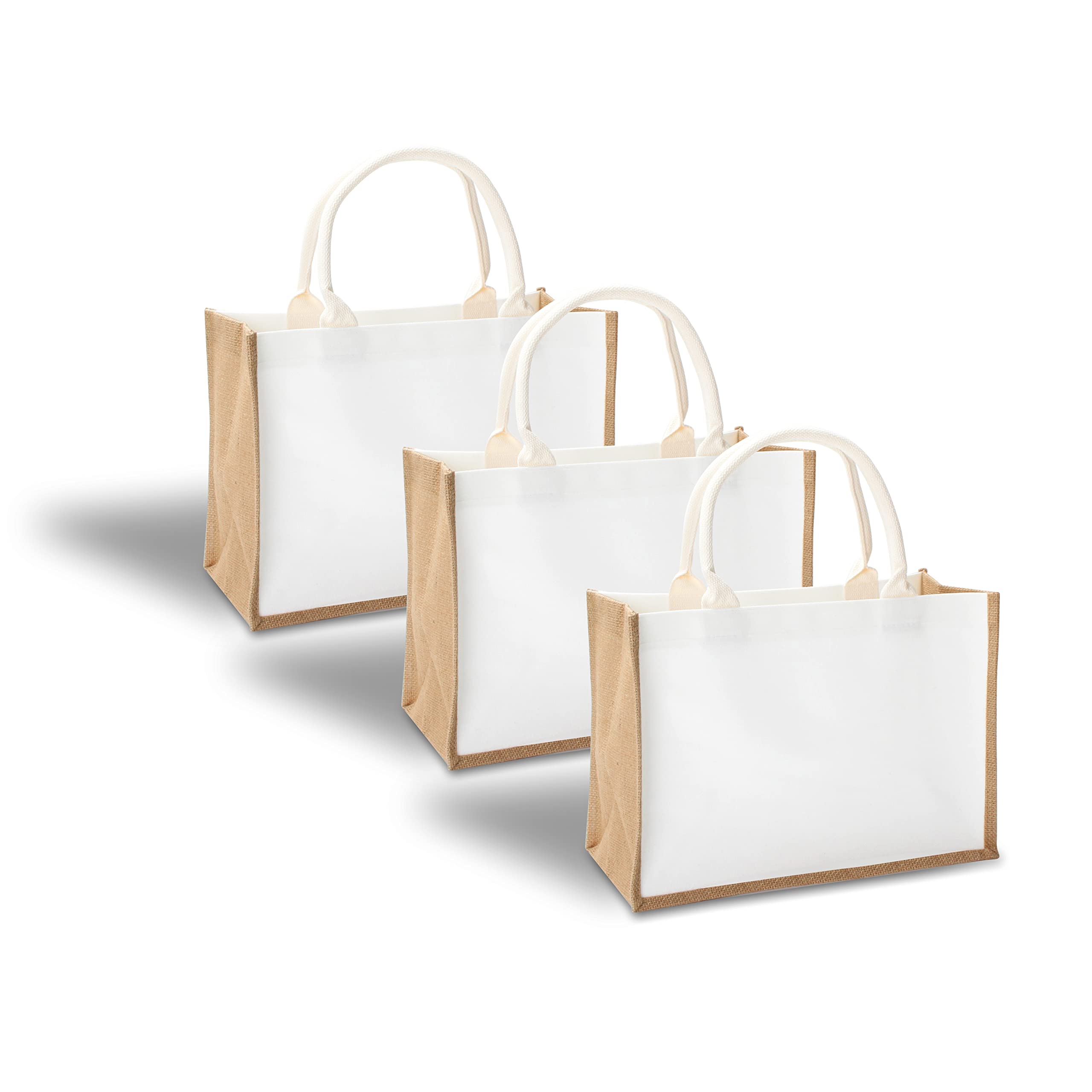 Yaceyace Burlap Tote Bags With Handles, 14.5'' X 6.7'' X 10.2'' Set Of 3 Jute Travel Tote Bags Beach Tote Bags Reusable Grocery