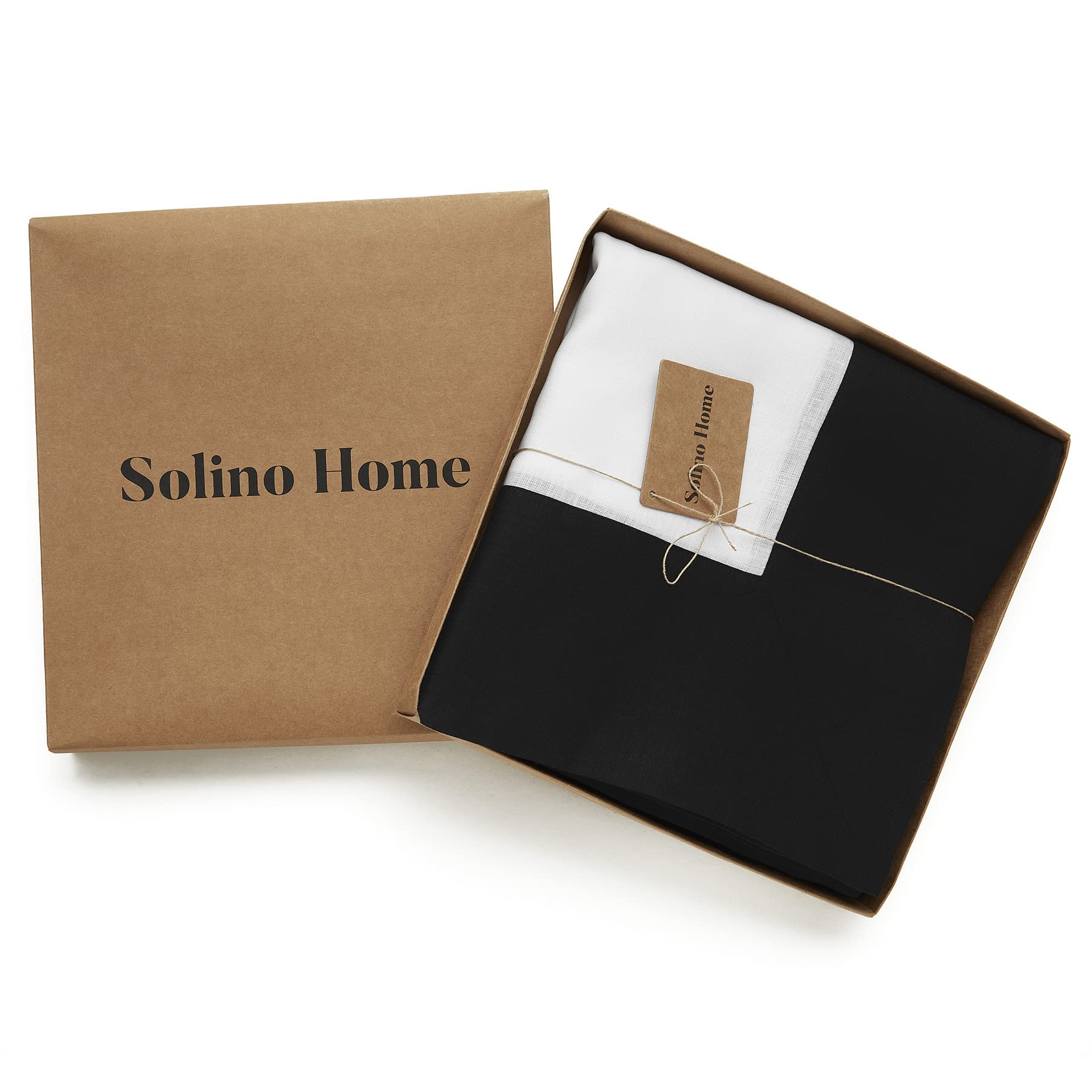 Solino Home Linen Tablecloth 60 x 108 Inch - 100% Pure Linen Black and White Tablecloth for Spring  Summer  Indoor  Outdoor - Handcrafted from European Flax and Machine Washable - Contempo