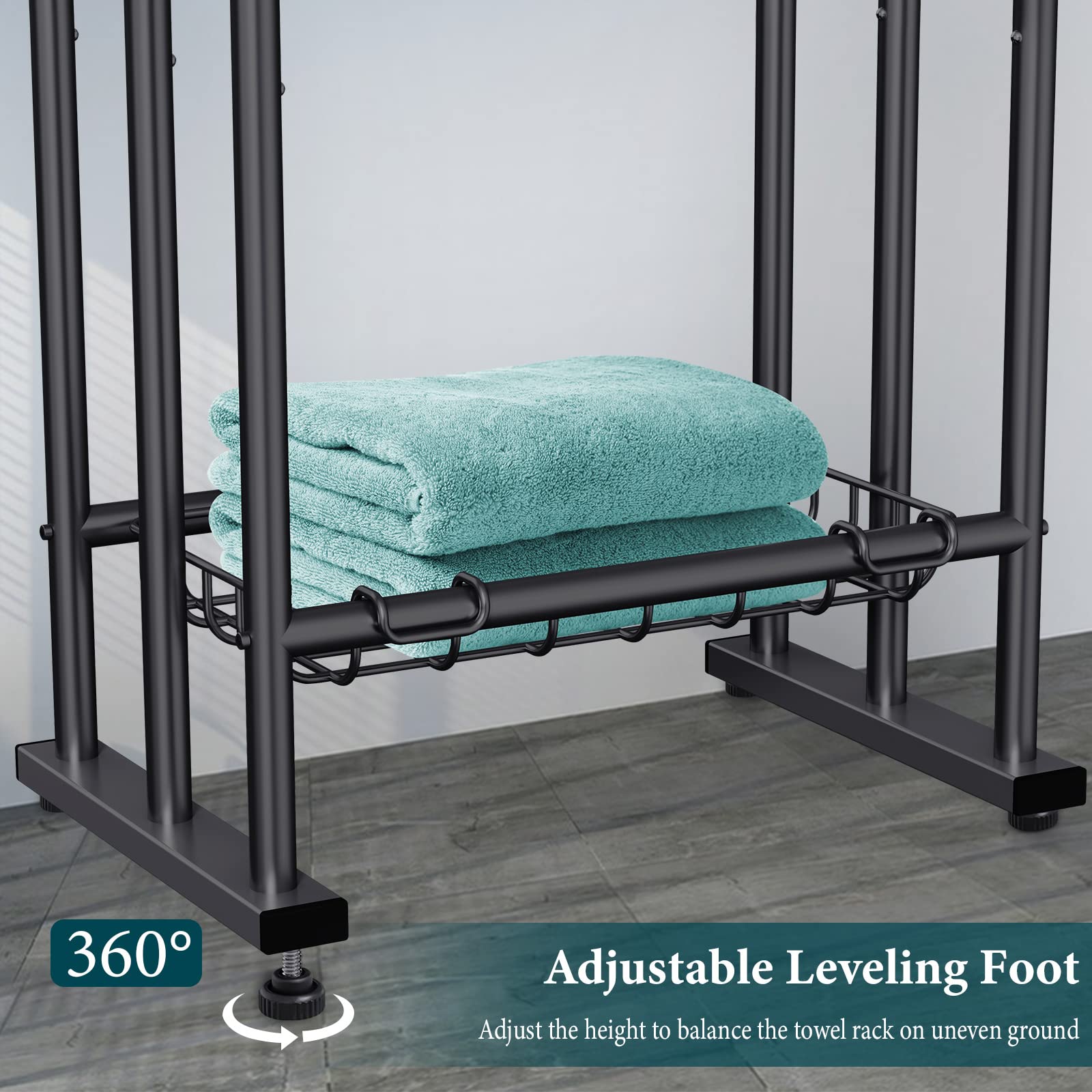 Kayfia 40'' H Free Standing Towel Rack, 3 Tier Alloy Steel Stand With Basket, Blanket Drying And Display Rack For Oversized Bath
